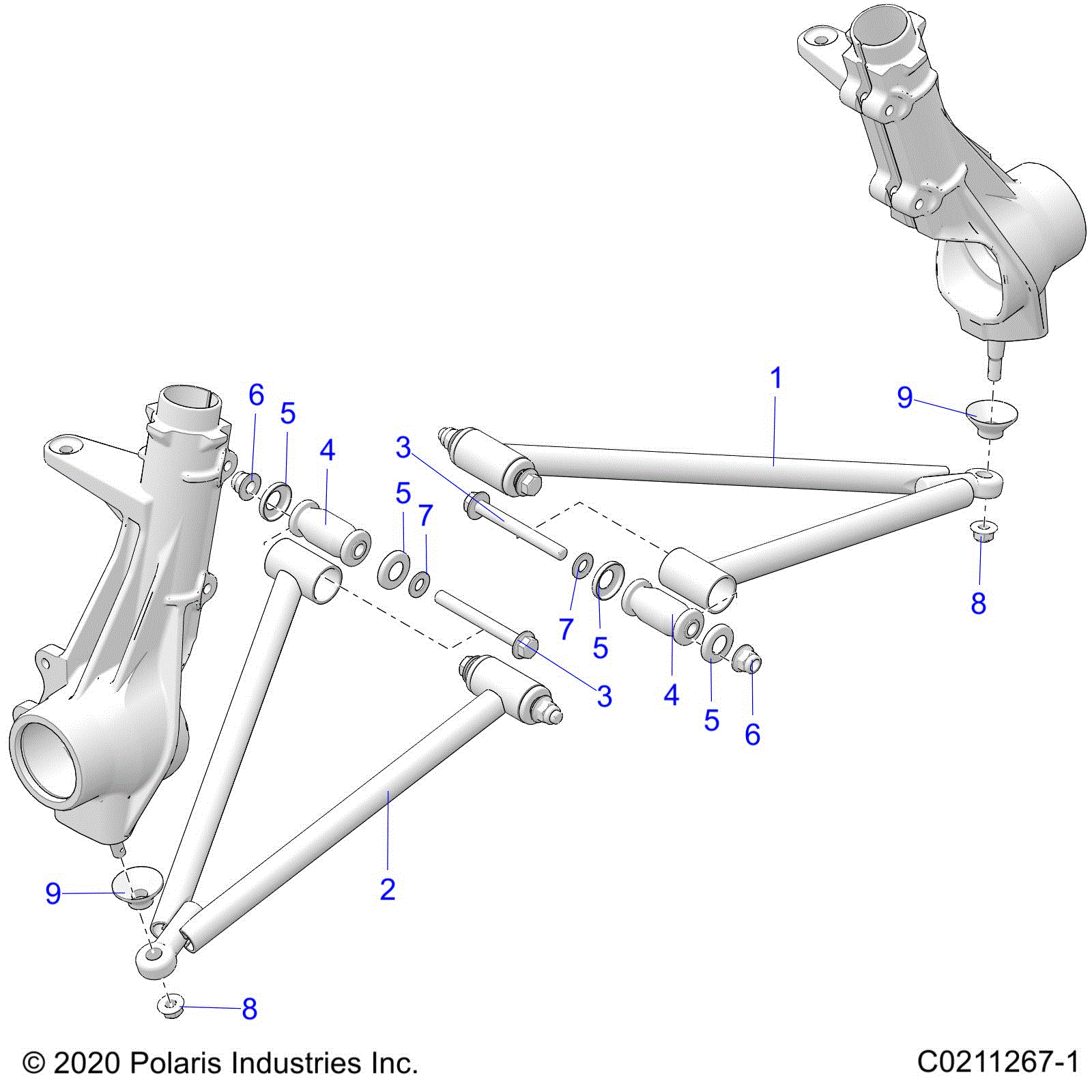 An Image of a Genuine Polaris Parts Schematic Diagram showing the schematic - SUSPENSION: A-ARM and STRUT MOUNTING - 2022 POLARIS SPORTSMAN 570 TRAIL