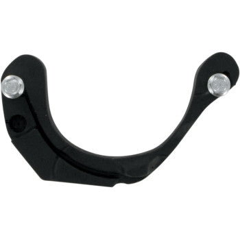 The Poly Case Saver Yamaha Raptor by Moose Offroad is a black, curved metal bracket with two silver mounting points—crafted from energy-absorbing polyurethane and made in the USA.