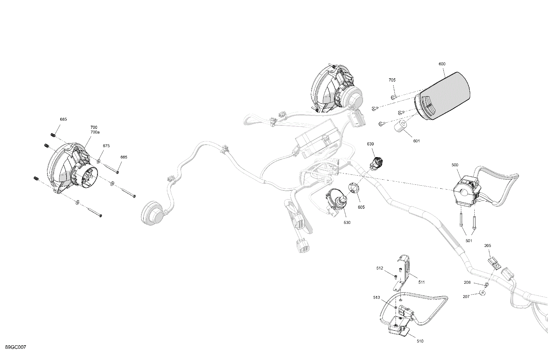 An Image of a Genuine Can-Am Parts Schematic Diagram showing the schematic - ELECTRIC - FRONT SECTION