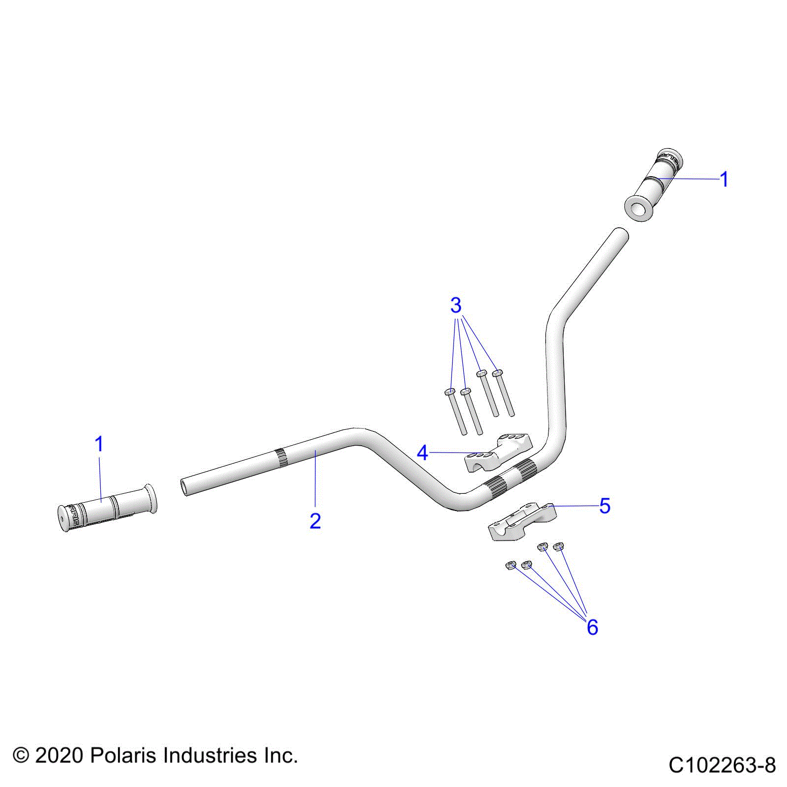 An Image of a Genuine Polaris Parts Schematic Diagram showing the schematic - STEERING: HANDLEBAR - 2022 POLARIS SPORTSMAN 850 HIGH LIFTER