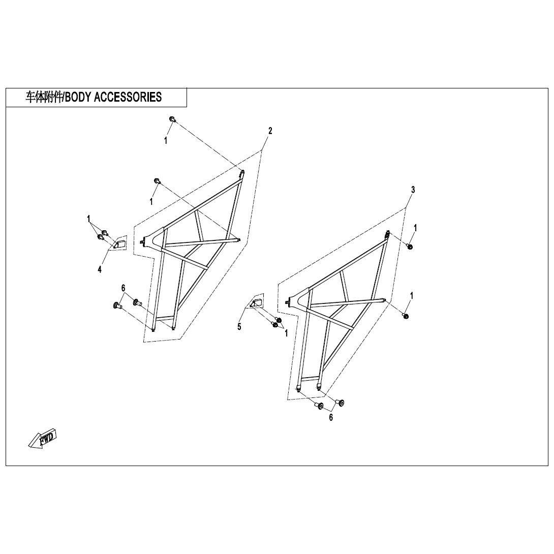 An Image of a Genuine CFMOTO Parts Schematic Diagram showing the schematic - BODY ACCESSORIES - 2020 CFMOTO UFORCE 1000