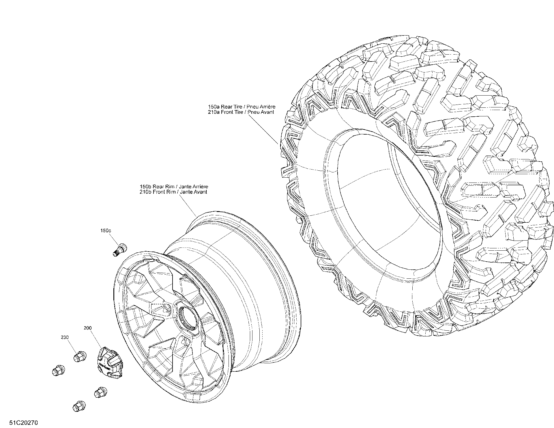 An Image of a Genuine Can-Am Parts Schematic Diagram showing the schematic - DRIVE - WHEELS