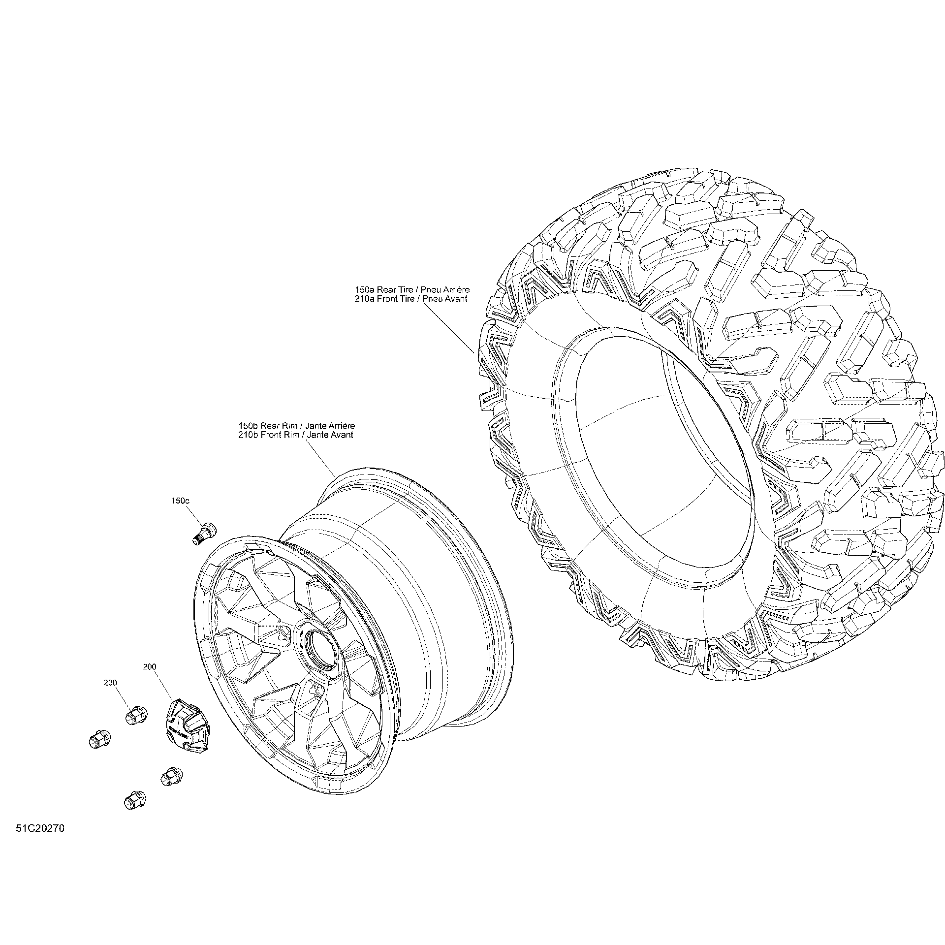 An Image of a Genuine Can-Am Parts Schematic Diagram showing the schematic - DRIVE - WHEELS - DPS