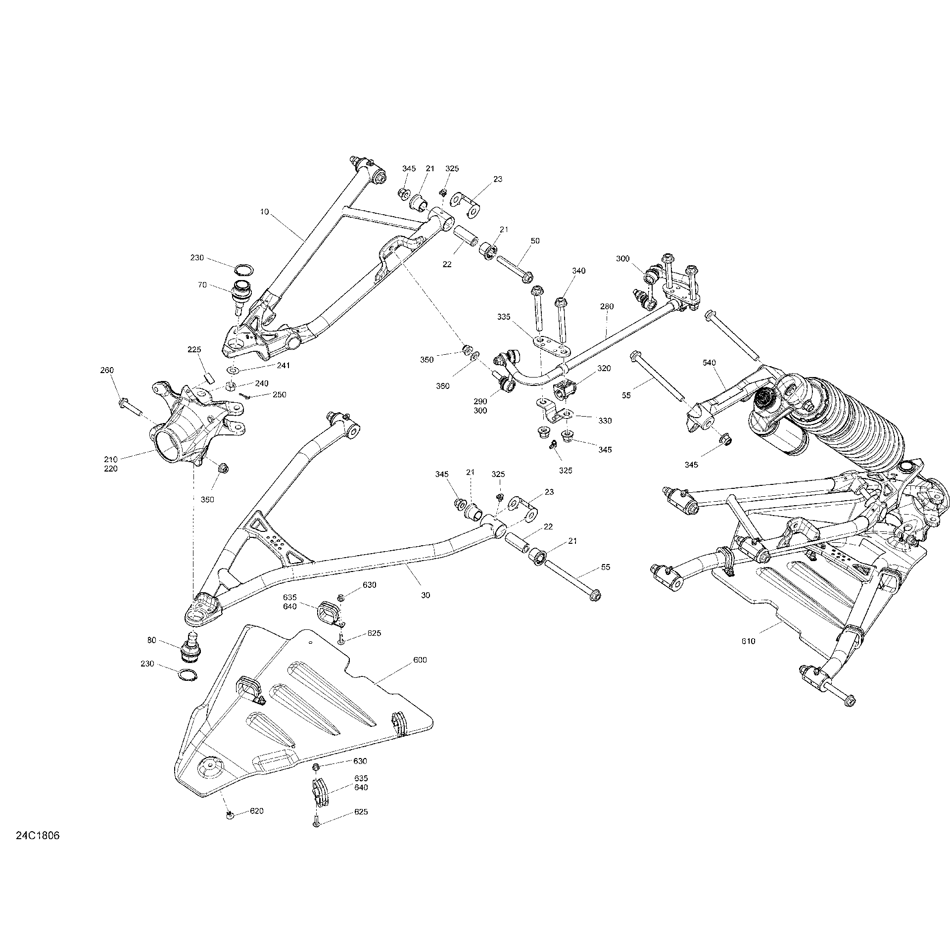 An Image of a Genuine Can-Am Parts Schematic Diagram showing the schematic - FRONT SUSPENSION X RC