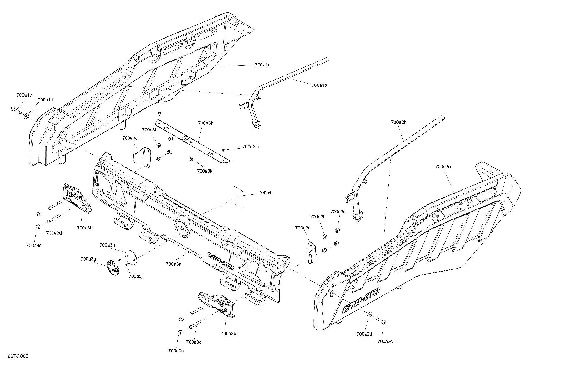An Image of a Genuine Can-Am Parts Schematic Diagram showing the schematic - BODY - CARGO WALL (66TC005A)