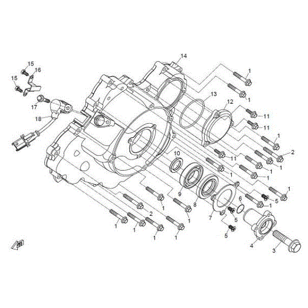 An Image of a Genuine CFMOTO Parts Schematic Diagram showing the schematic - LEFT CRANKCASE COVER ASSY - 2015 CFMOTO ZFORCE 800 Trail