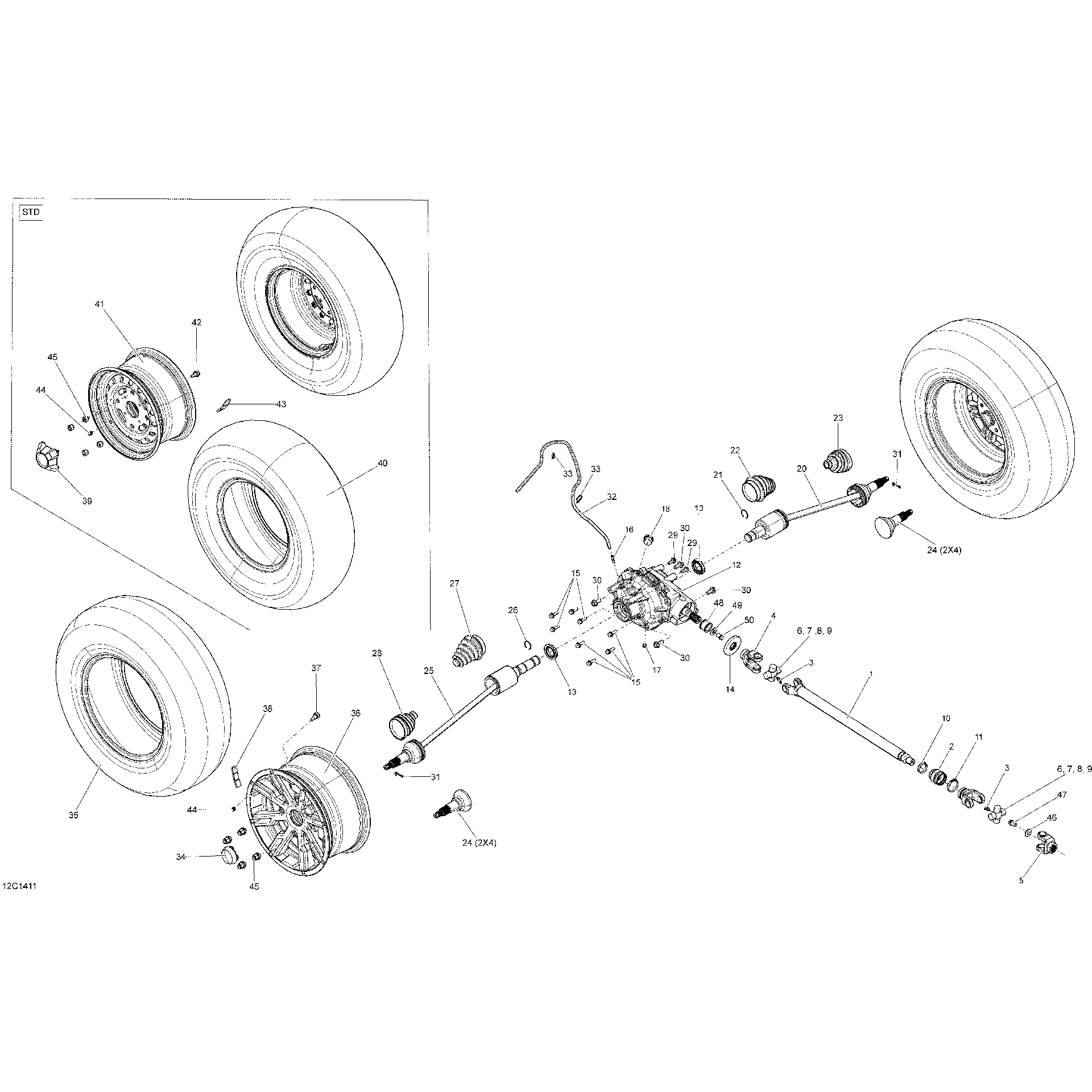 An Image of a Genuine Can-Am Parts Schematic Diagram showing the schematic - DRIVE SYSTEM FRONT _12C1411