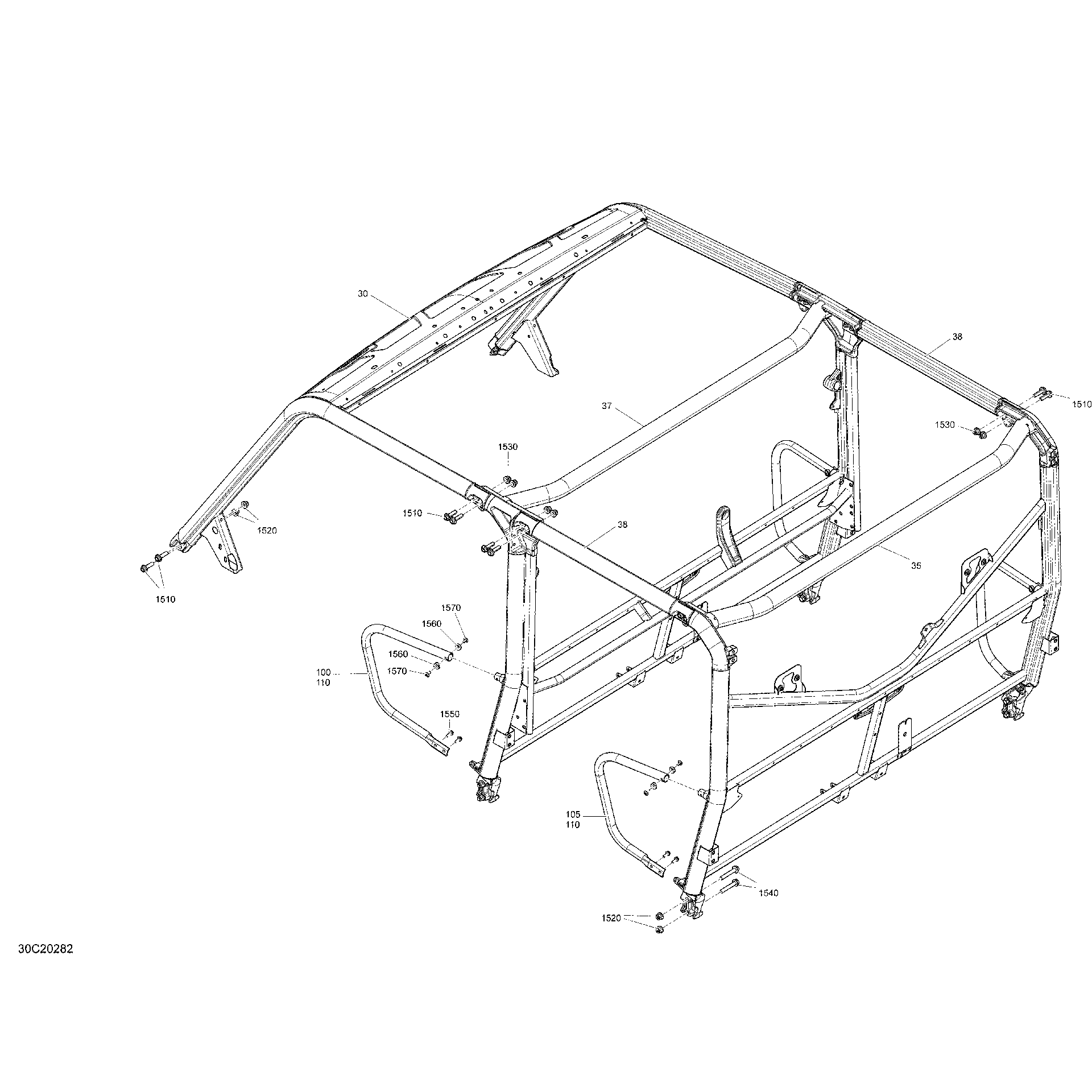 An Image of a Genuine Can-Am Parts Schematic Diagram showing the schematic - SAFETY CAGE - CAB