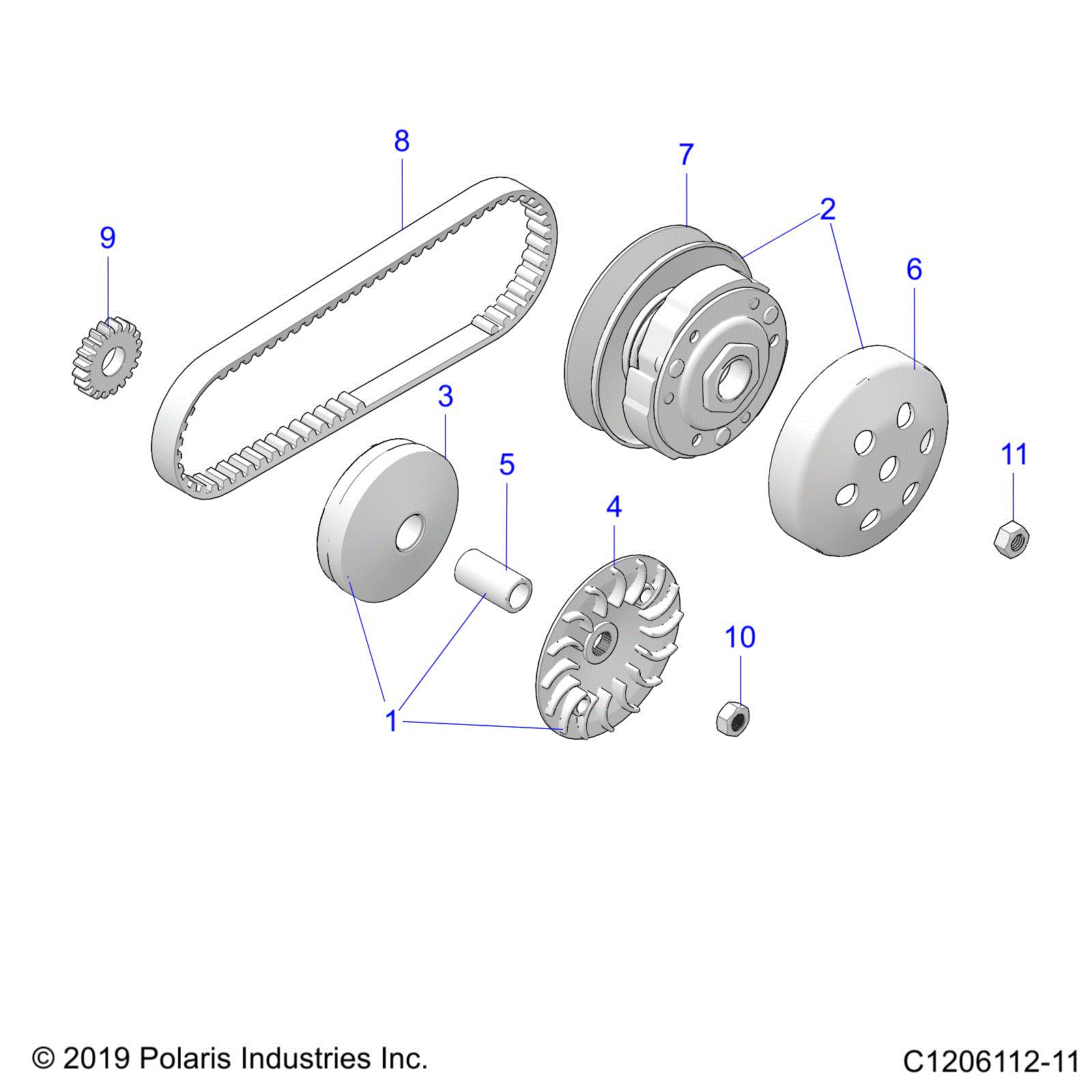 An Image of a Genuine Polaris Parts Schematic Diagram showing the schematic - DRIVE TRAIN: CLUTCHES - 2021 POLARIS OUTLAW 70