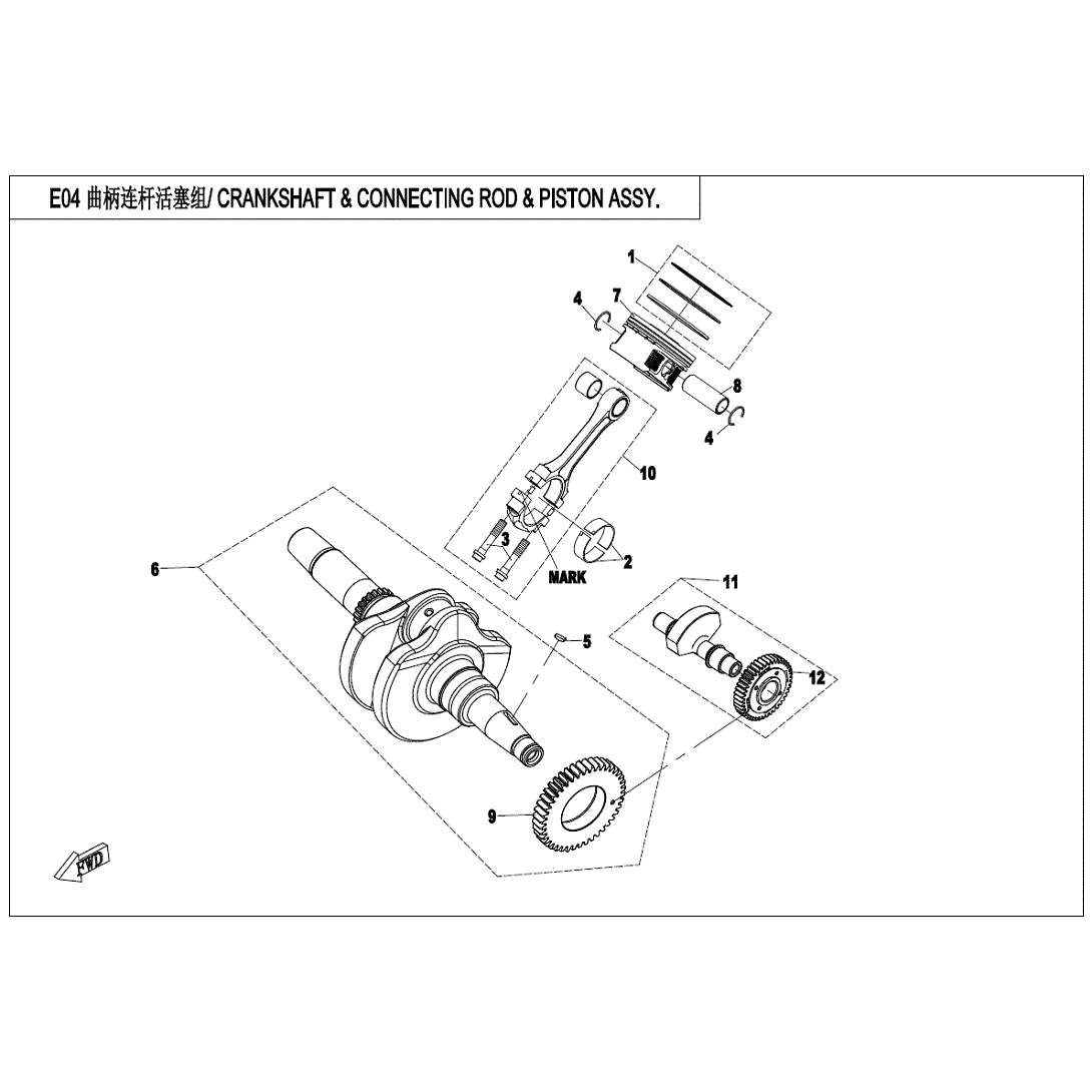 An Image of a genuine CFMOTO Parts Schematic Diagram showing the group - CRANKSHAFT&PISTON&BALANCER - 2020 CFMOTO CFORCE 400