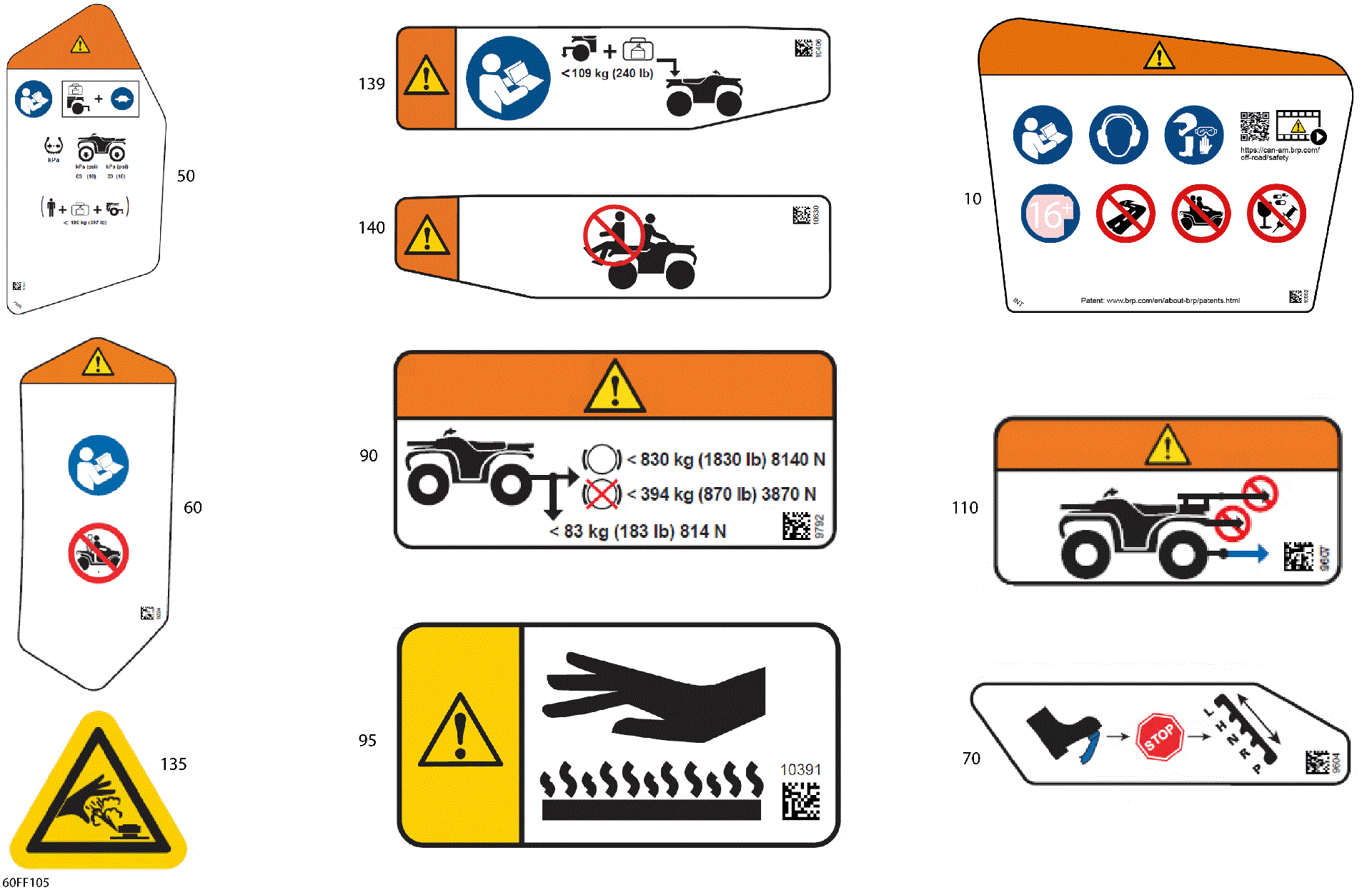 An Image of a Genuine Can-Am Parts Schematic Diagram showing the schematic - BODY - WARNING DECALS
