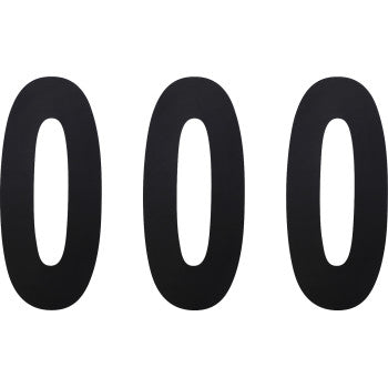 The FX Number 0 Black 8 by Factory Effex features three large black zeroes (000) on a white adhesive-backed vinyl sheet, perfect for labeling or displaying numbers.