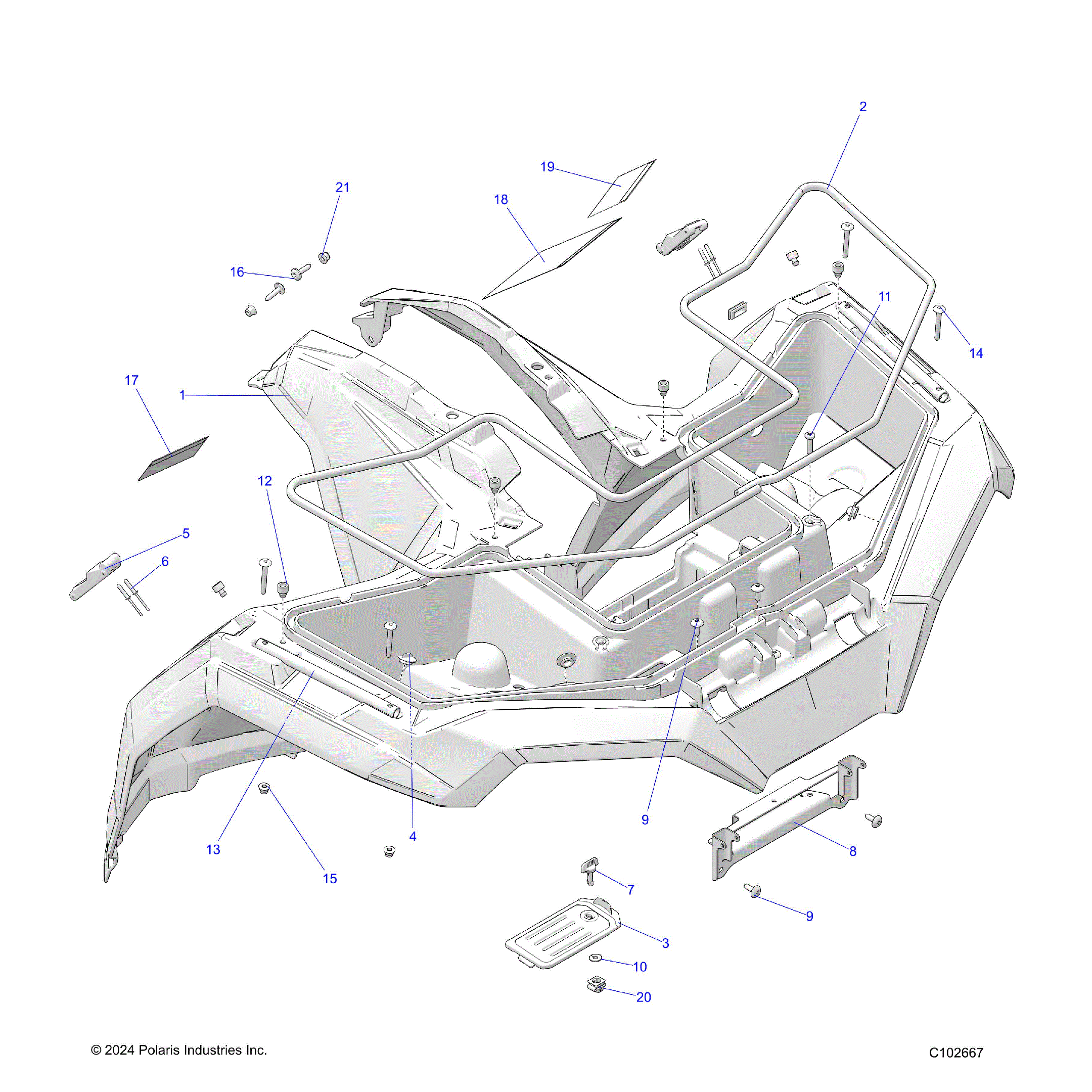 An Image of a Genuine Polaris Parts Schematic Diagram showing the schematic - BODY: FRONT CAB - 2026 POLARIS SPORTSMAN 570 X2 EPS