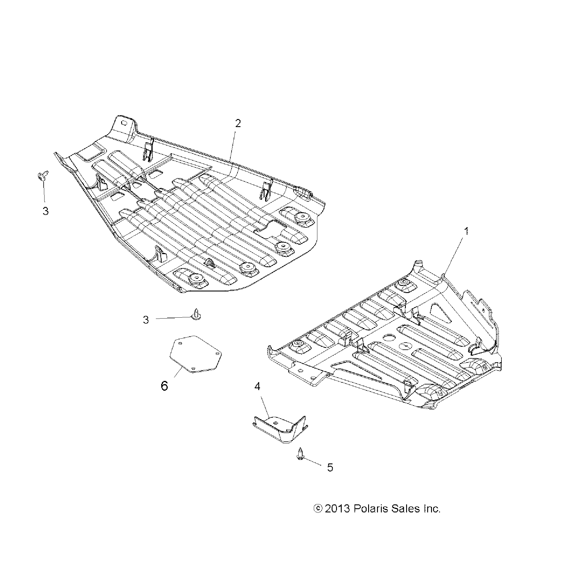 An Image of a Genuine Polaris Parts Schematic Diagram showing the schematic - BODY: SKID PLATES - 2015 POLARIS SPORTSMAN 1000 XP