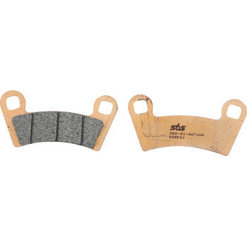 Pair of tan and gray SBS brake pads with metallic backing and textured friction surface.