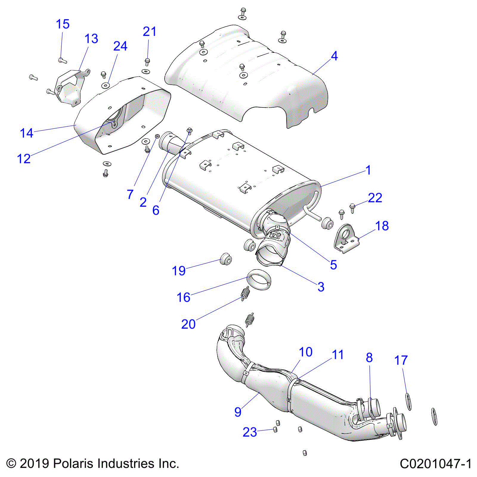 An Image of a Genuine Polaris Parts Schematic Diagram showing the schematic - ENGINE: EXHAUST - 2022 POLARIS SCRAMBLER XP 1000 S 55"
