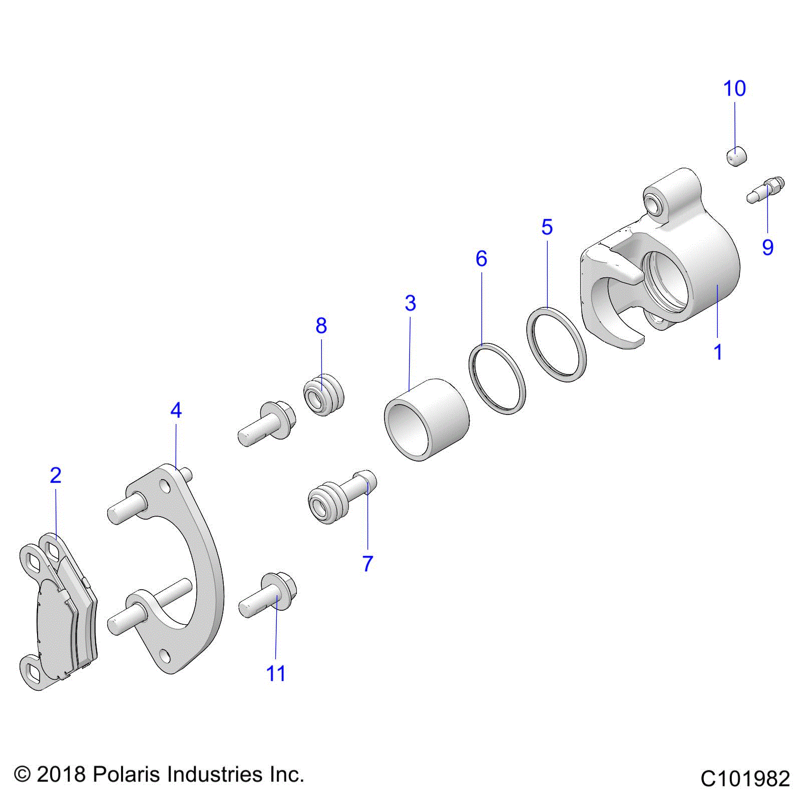 An Image of a Genuine Polaris Parts Schematic Diagram showing the schematic - BRAKES: REAR CALIPER - 2021 POLARIS SPORTSMAN TOURING 850 48"