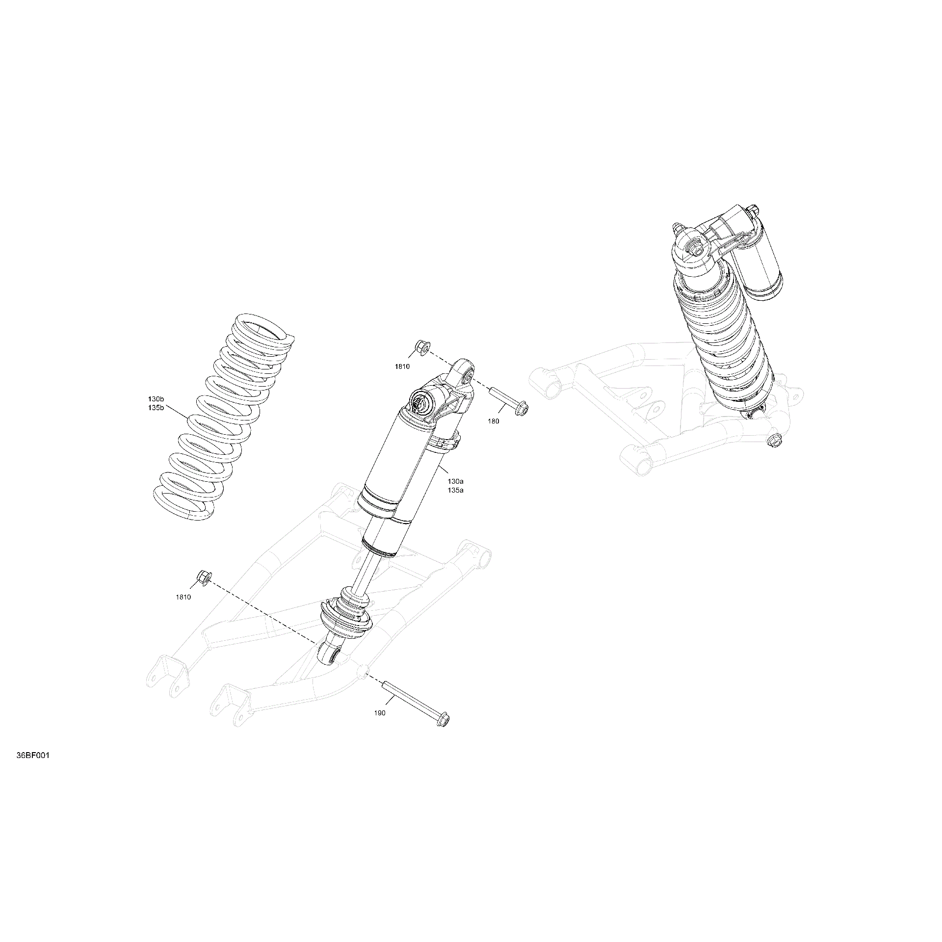 An Image of a Genuine Can-Am Parts Schematic Diagram showing the schematic - SUSPENSION - REAR SHOCKS