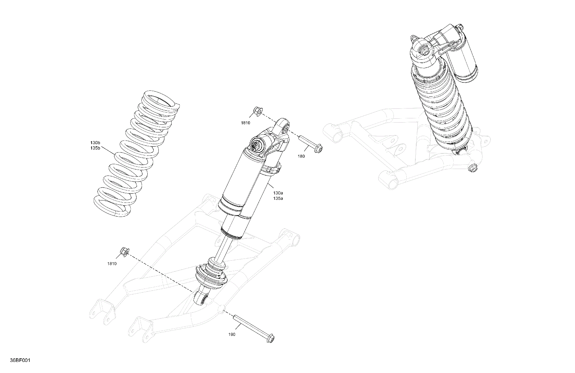 An Image of a Genuine Can-Am Parts Schematic Diagram showing the schematic - SUSPENSION - REAR SHOCKS