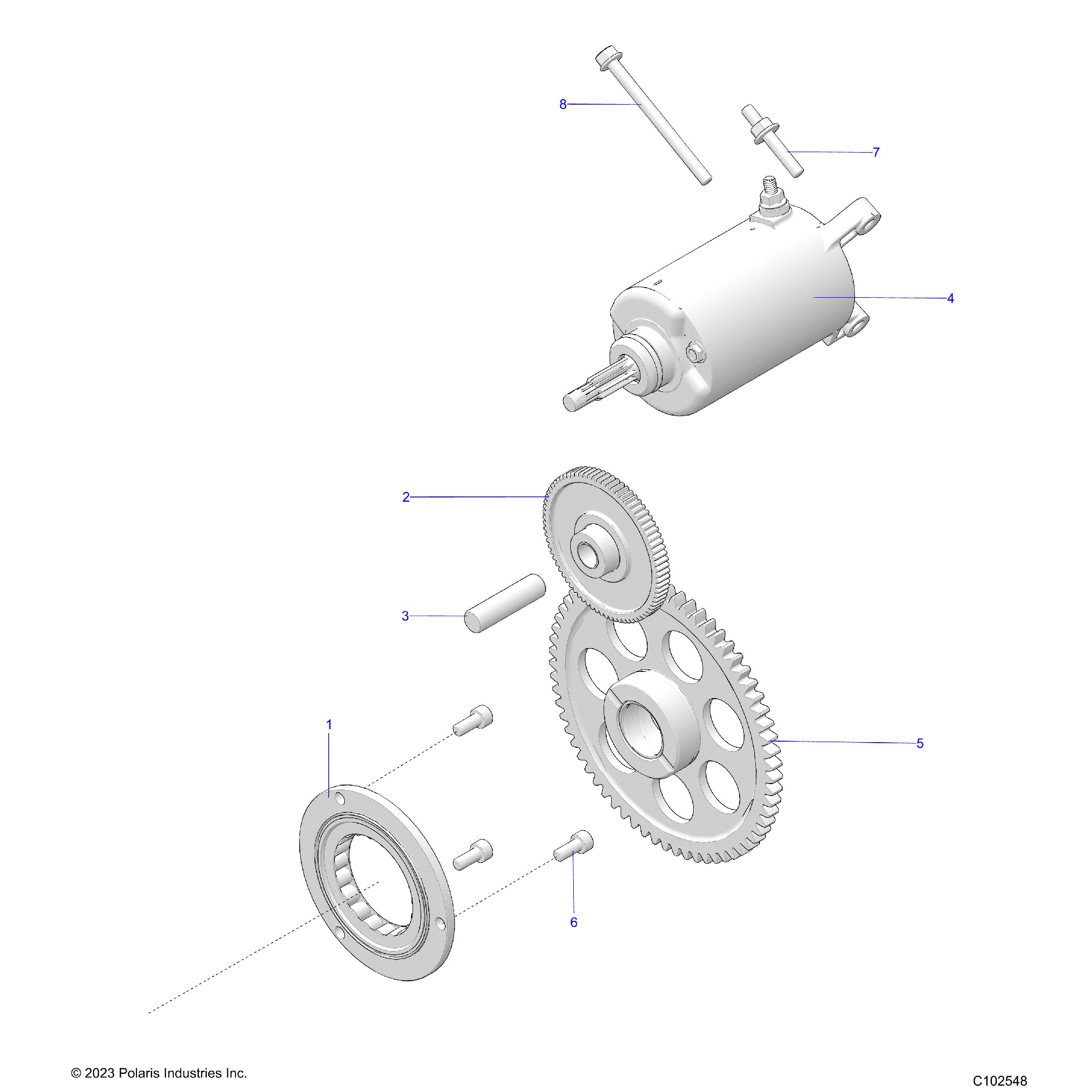 An Image of a Genuine Polaris Parts Schematic Diagram showing the schematic - ENGINE: STARTER DRIVE - 2024 POLARIS SPORTSMAN 570