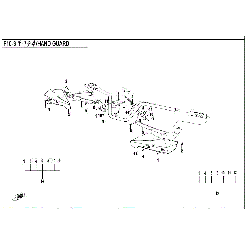 An Image of a genuine CFMOTO Parts Schematic Diagram showing the group - HAND GUARD ASSY - 2017 CFMOTO CFORCE 400
