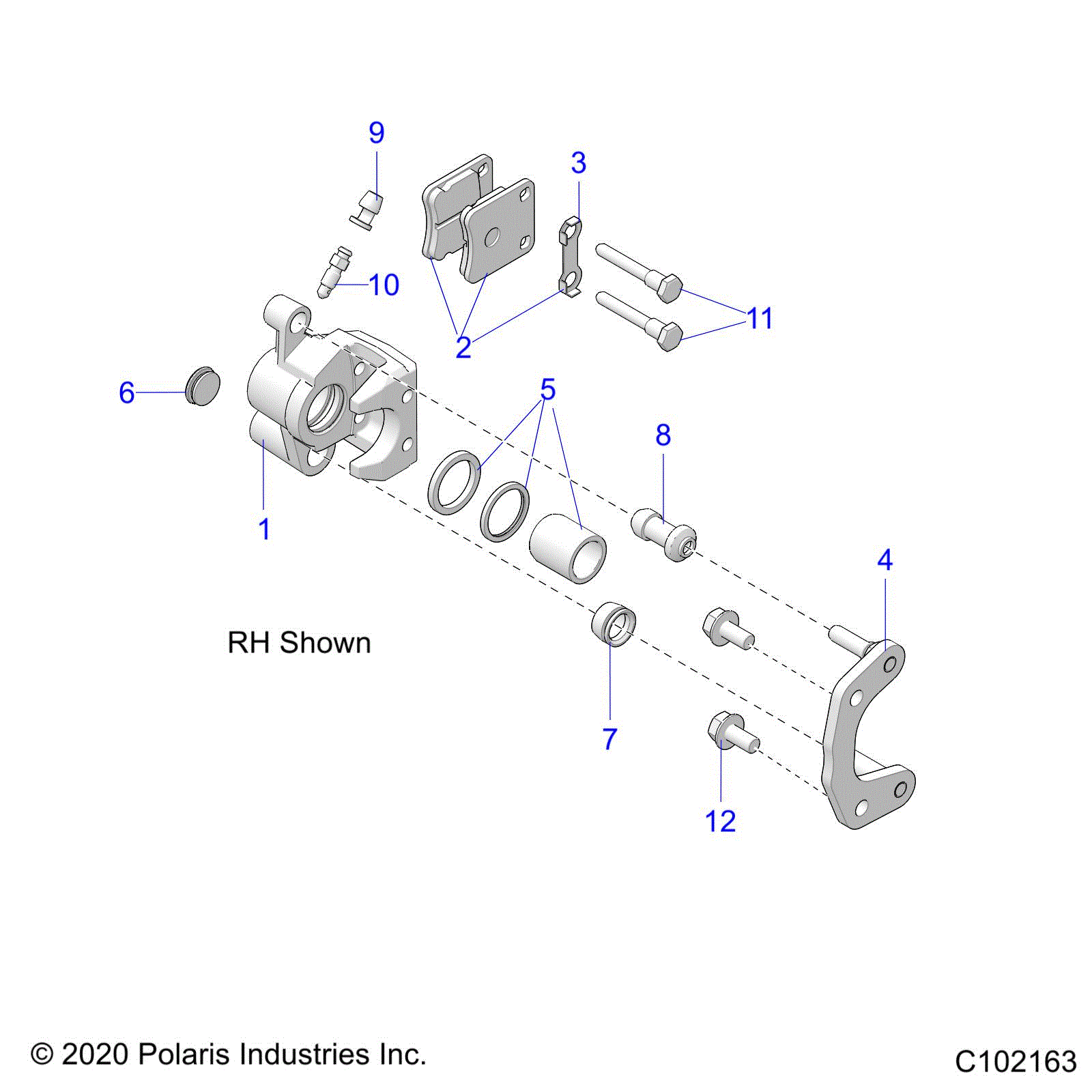 An Image of a Genuine Polaris Parts Schematic Diagram showing the schematic - BRAKES: CALIPERS FRONT - 2024 POLARIS OUTLAW 70