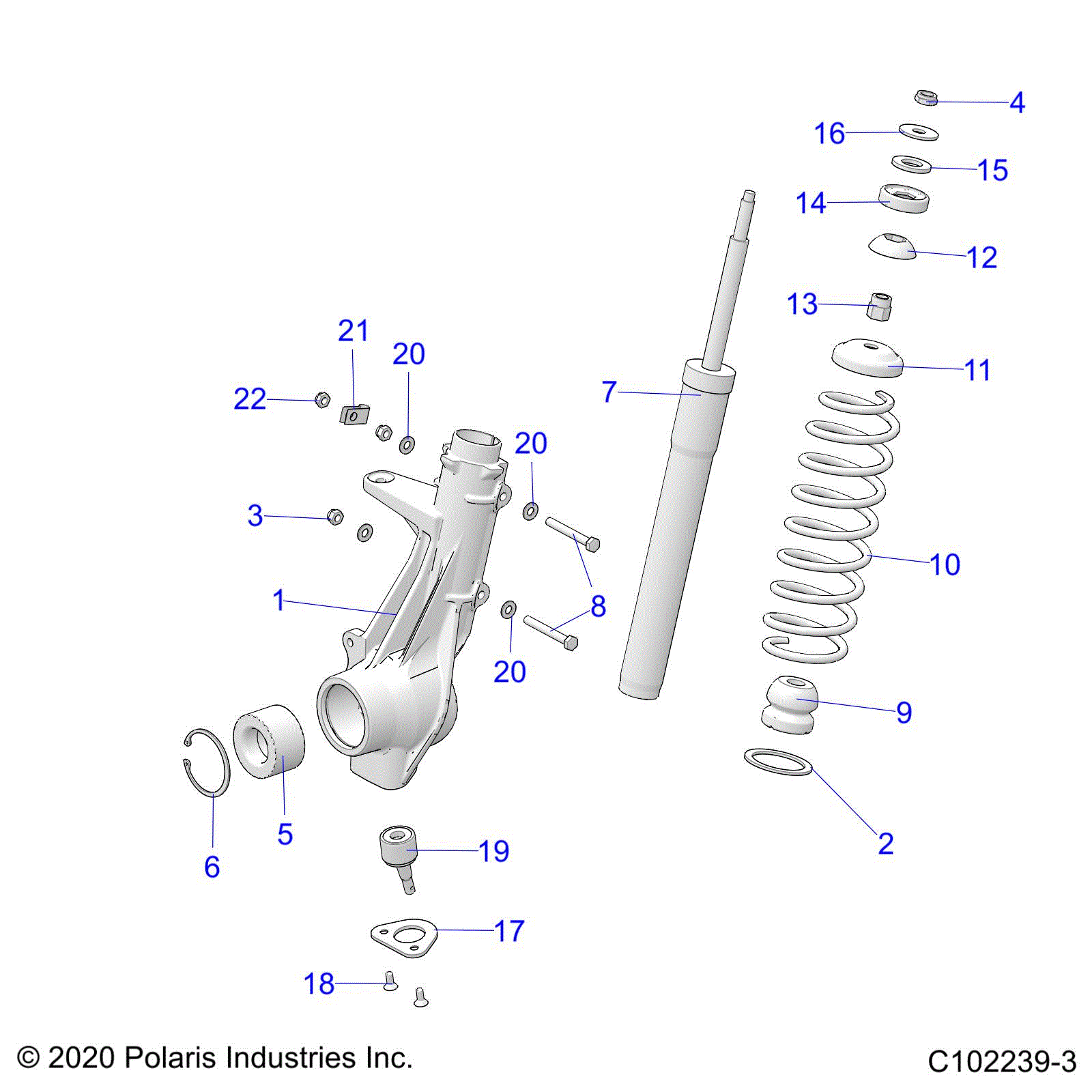 An Image of a Genuine Polaris Parts Schematic Diagram showing the schematic - SUSPENSION: FRONT STRUT - 2022 POLARIS SPORTSMAN 570 6X6