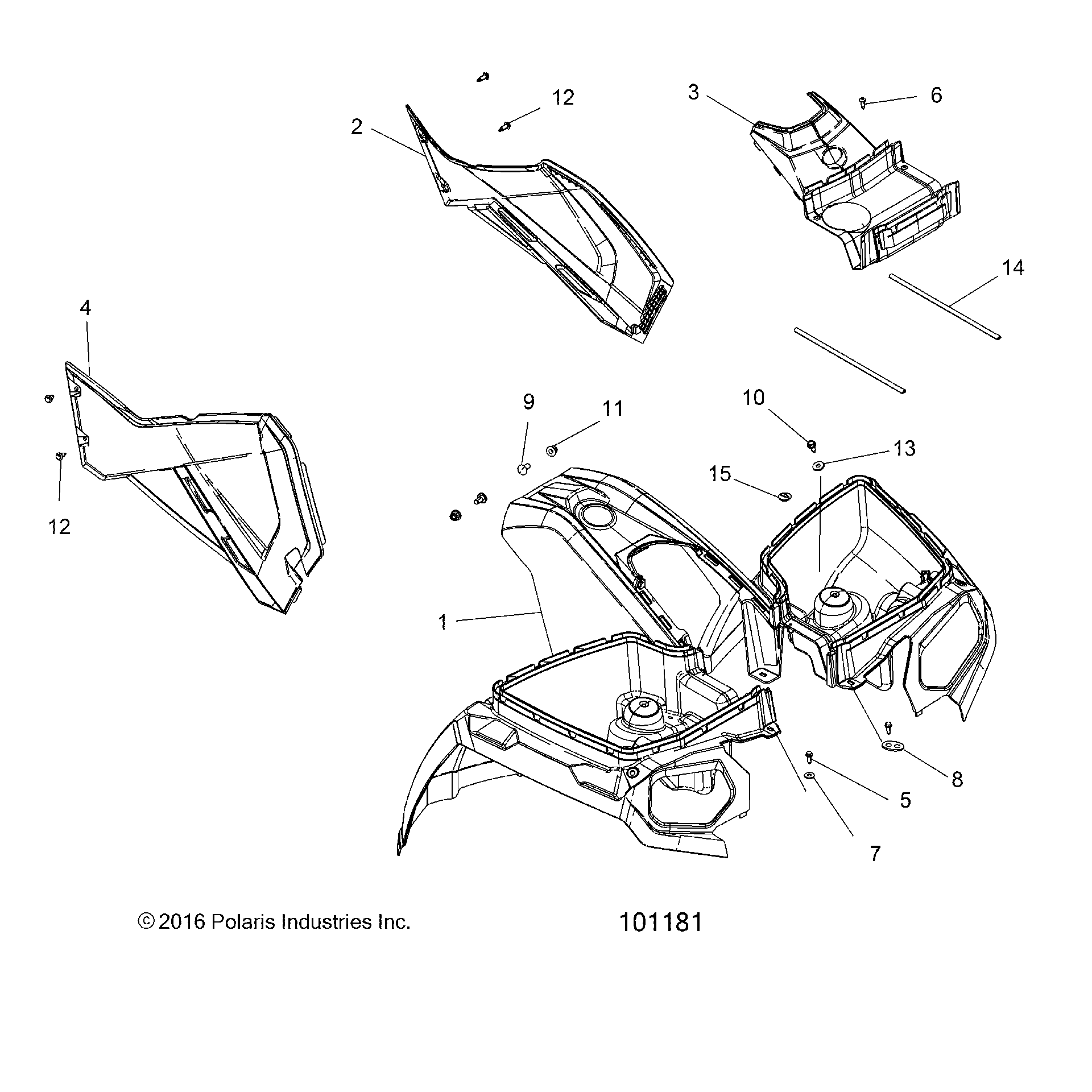 An Image of a Genuine Polaris Parts Schematic Diagram showing the schematic - BODY: FRONT CAB and SIDE PANELS - 2018 POLARIS SPORTSMAN TOURING 570 EFI/EPS