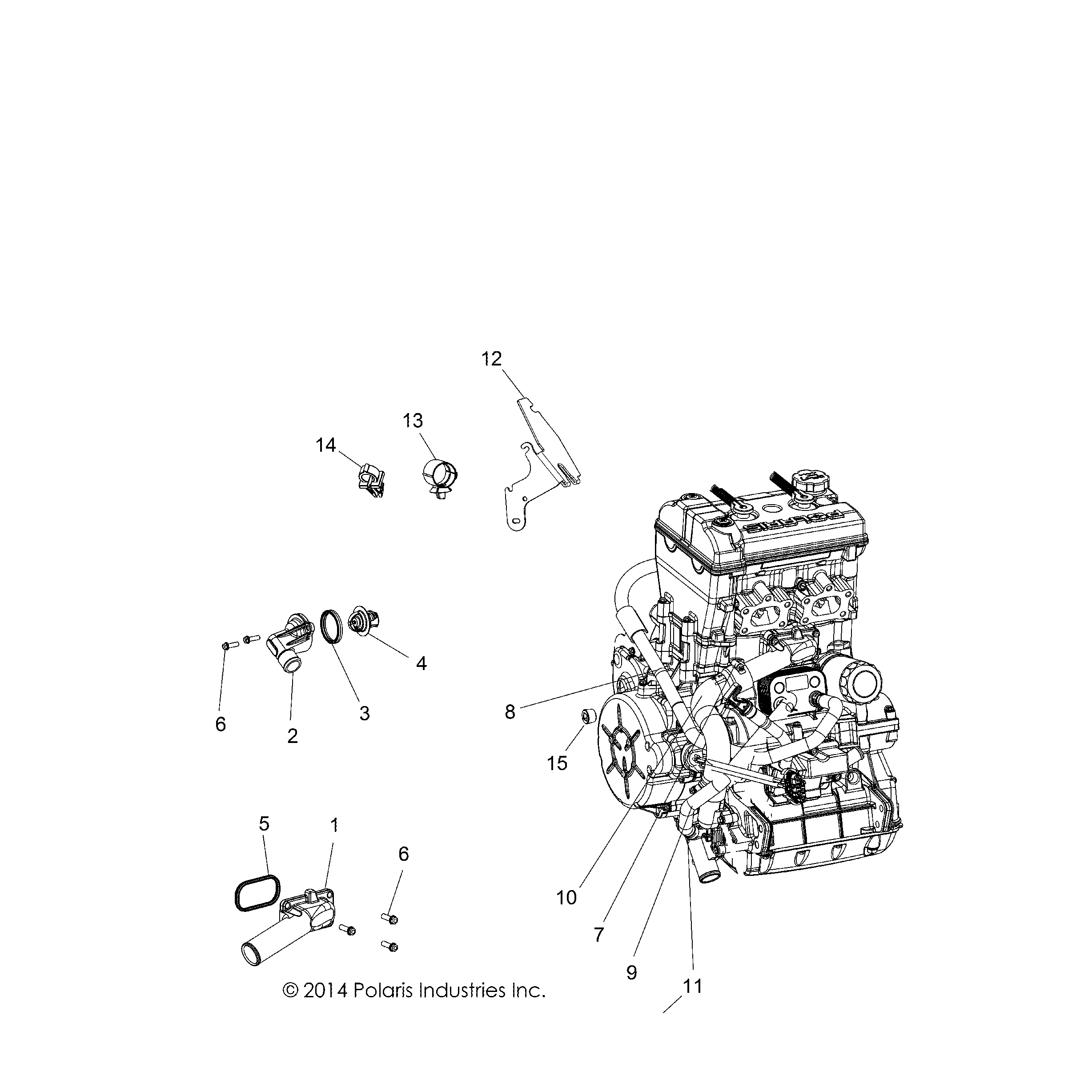 An Image of a Genuine Polaris Parts Schematic Diagram showing the schematic - ENGINE: COOLING THERMOSTAT and BYPASS - 2016 POLARIS ACE 900 EFI EPS
