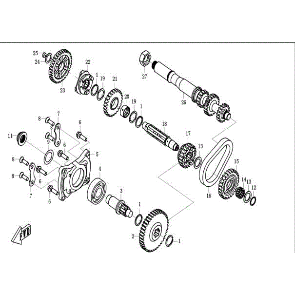An Image of a genuine CFMOTO Parts Schematic Diagram showing the group - TRANSMISSION 1 - 2016 CFMOTO CFORCE 500 SWB