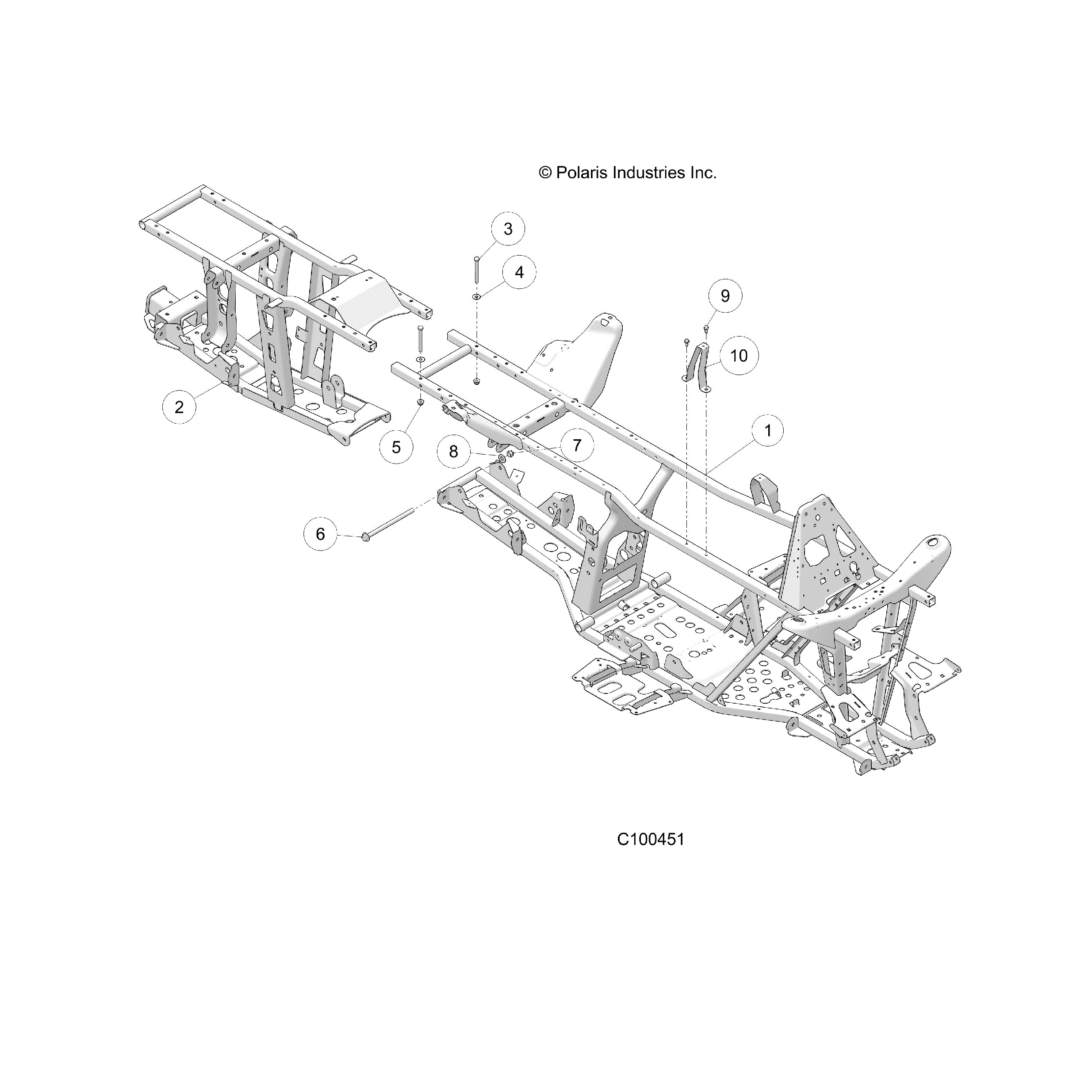 An Image of a Genuine Polaris Parts Schematic Diagram showing the schematic - CHASSIS: FRAME - 2018 POLARIS SPORTSMAN 570 6X6