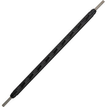The Adjustable Shift Rod - Extended - Black by Joker Machine is a dual-ended metal tool with a textured black grip and ribbed metal ends, perfect for working on bikes like the Victory Octane or Indian Scout.