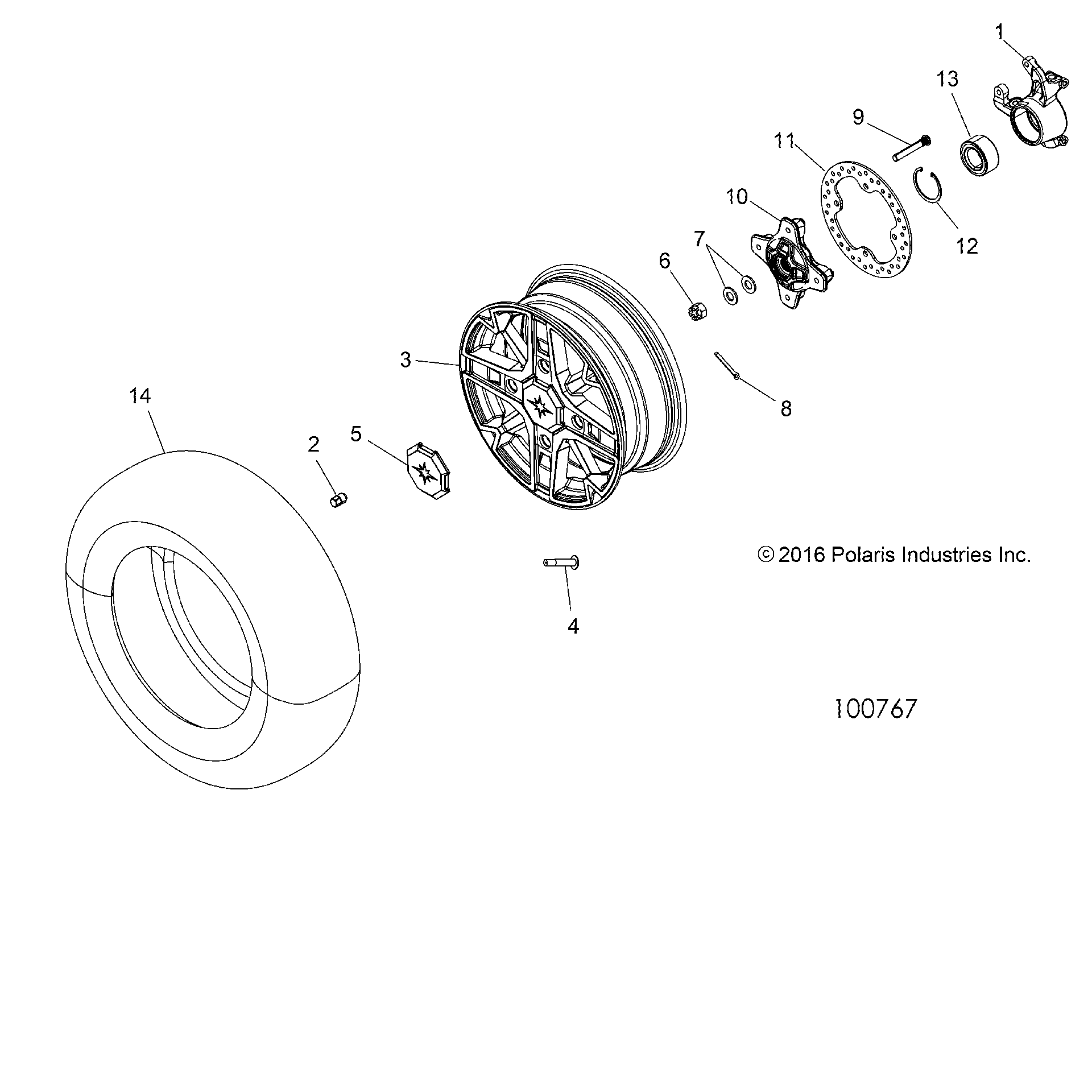 An Image of a Genuine Polaris Parts Schematic Diagram showing the schematic - WHEELS: FRONT and HUB - 2017 POLARIS SPORTSMAN XP 1000