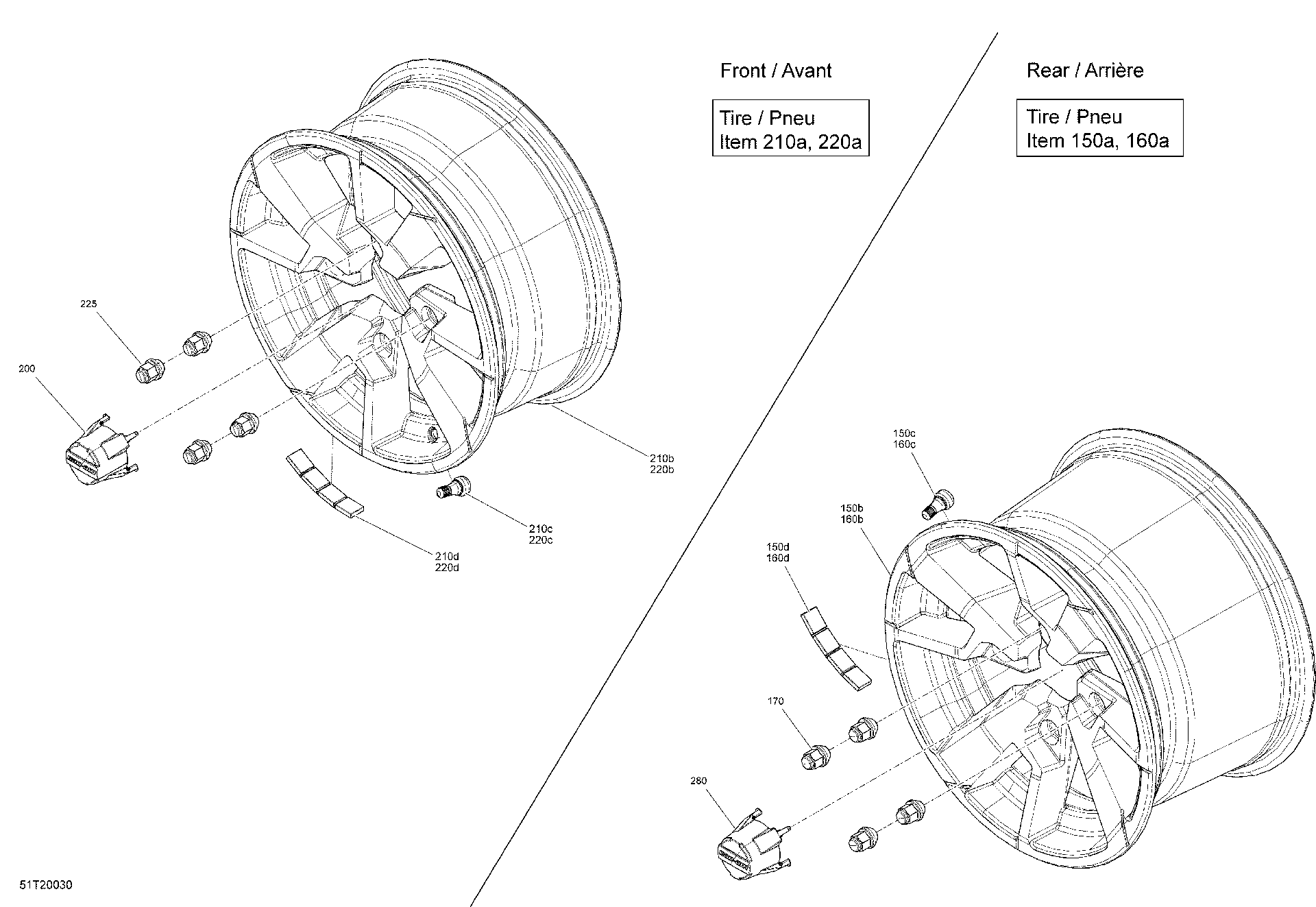 An Image of a Genuine Can-Am Parts Schematic Diagram showing the schematic - WHEELS - XT