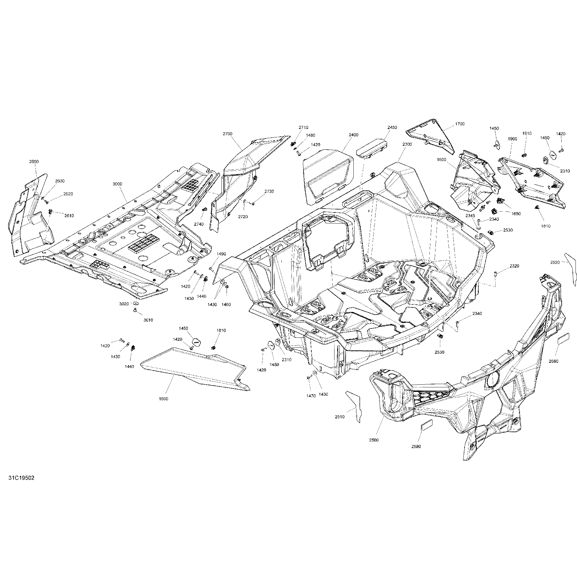 An Image of a Genuine Can-Am Parts Schematic Diagram showing the schematic - BODY - REAR PARTS - RED