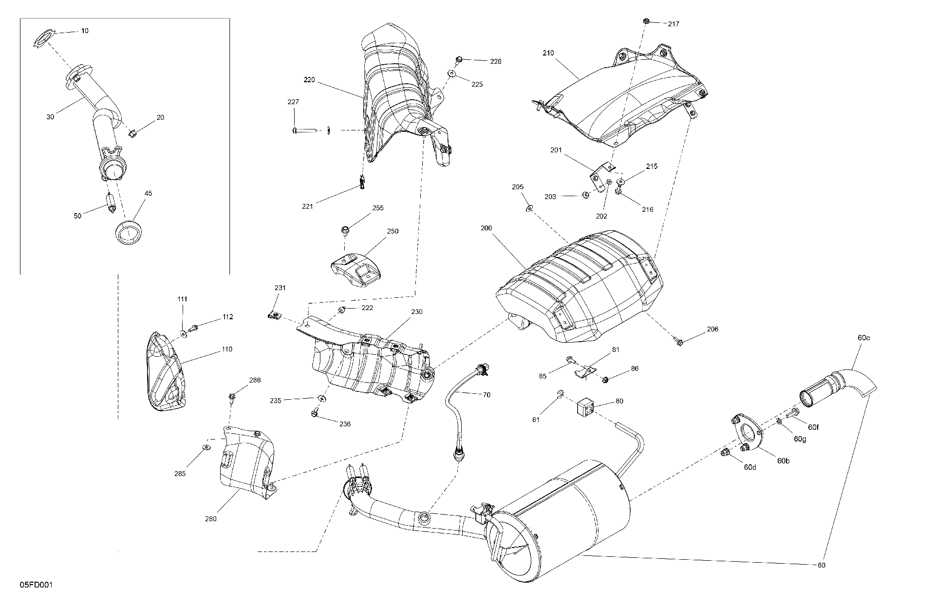 An Image of a Genuine Can-Am Parts Schematic Diagram showing the schematic - ENGINE - EXHAUST
