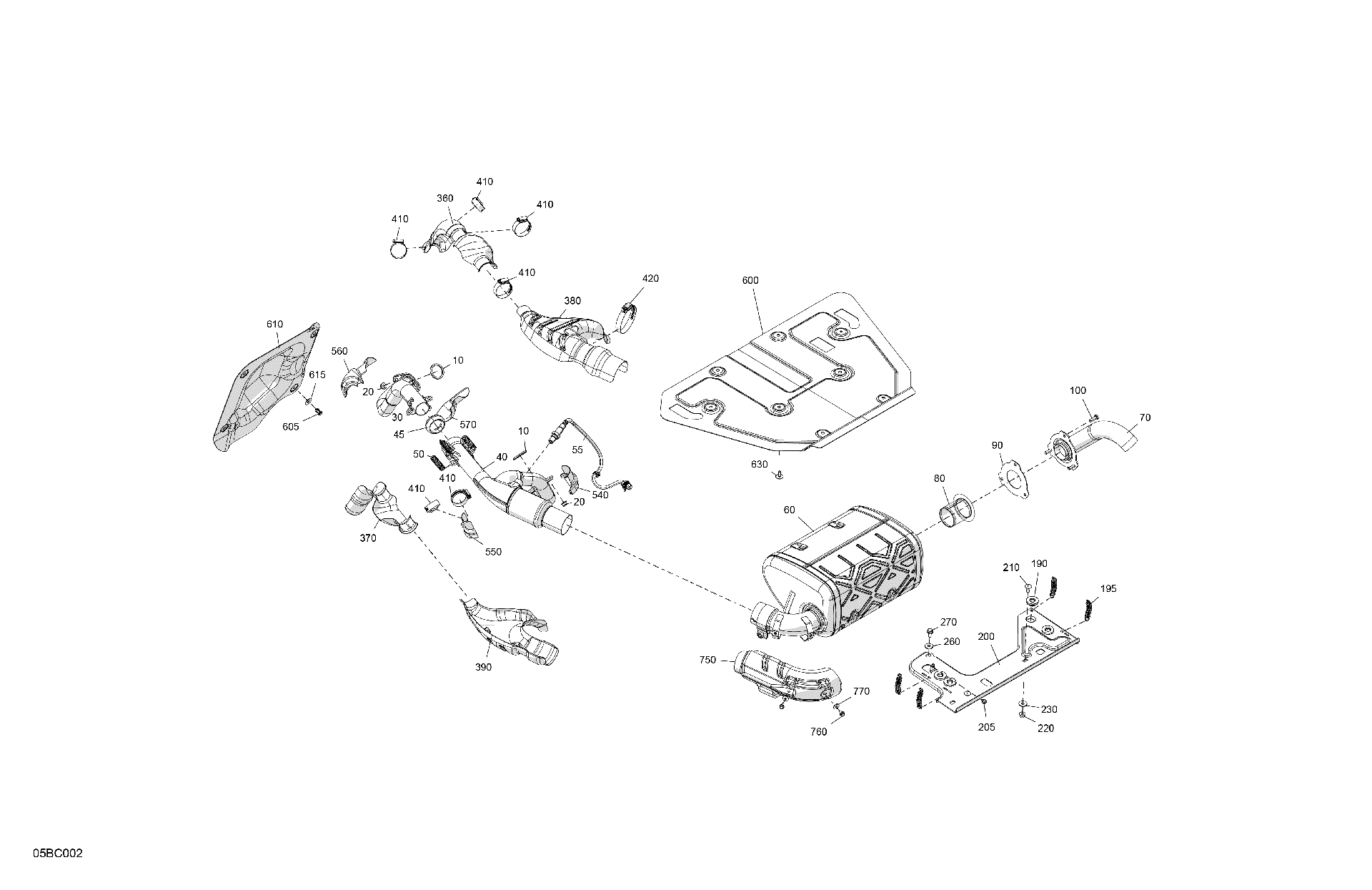 An Image of a Genuine Can-Am Parts Schematic Diagram showing the schematic - ENGINE - EXHAUST