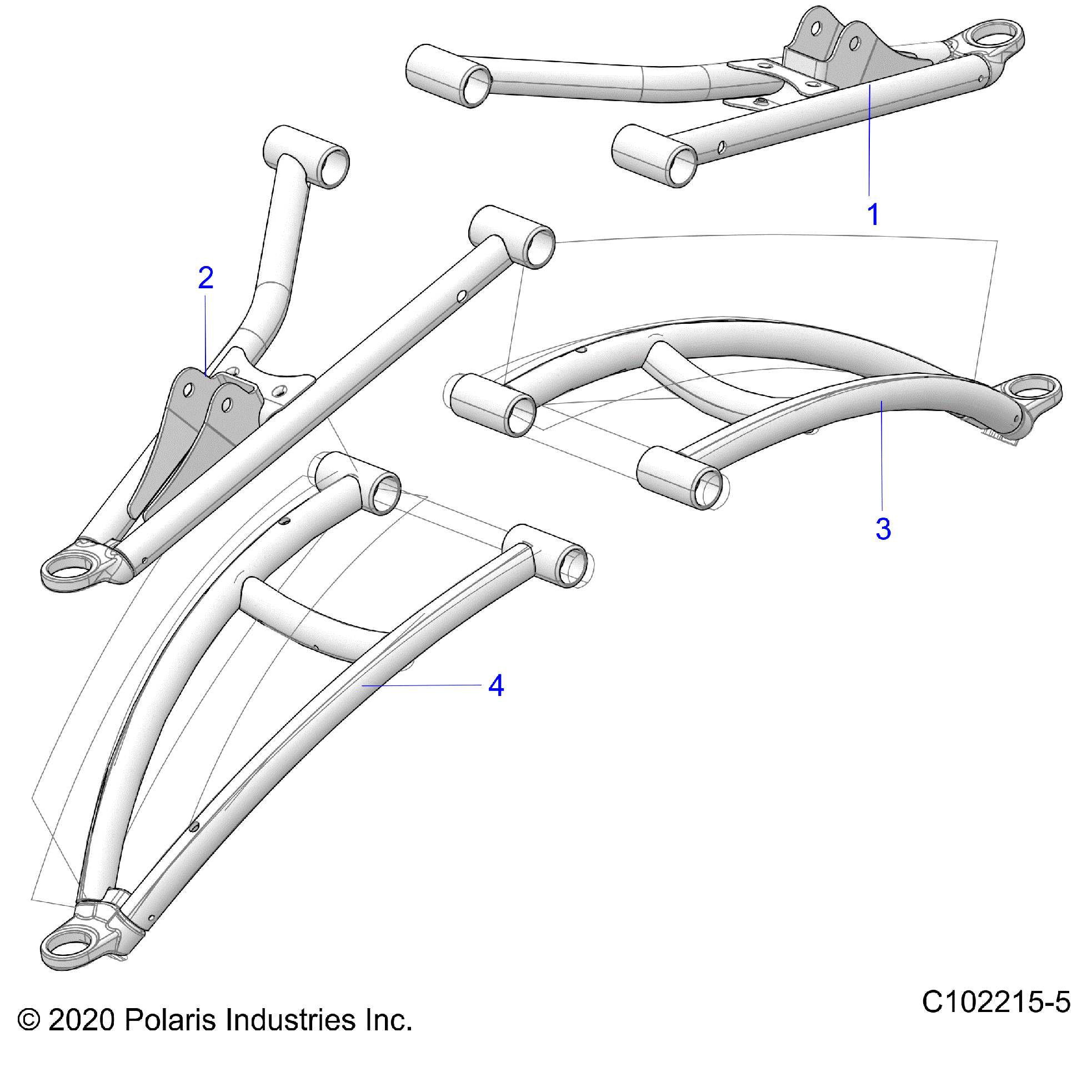 An Image of a Genuine Polaris Parts Schematic Diagram showing the schematic - SUSPENSION: FRONT A-ARMS - 2024 POLARIS SPORTSMAN XP 1000 HUNTER EDITION