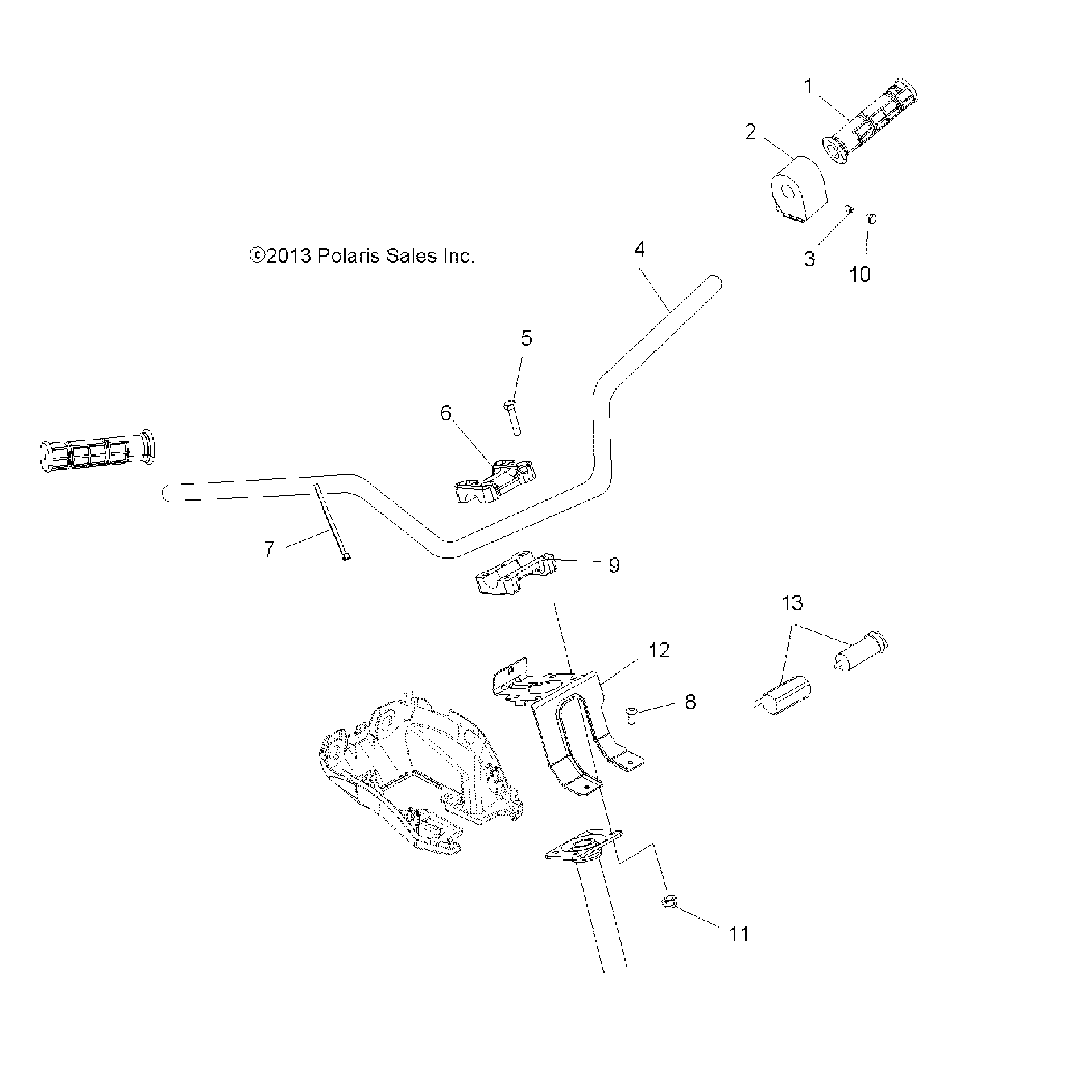 An Image of a Genuine Polaris Parts Schematic Diagram showing the schematic - STEERING: HANDLEBAR and CONTROLS - 2015 POLARIS SPORTSMAN 570 EFI EPS