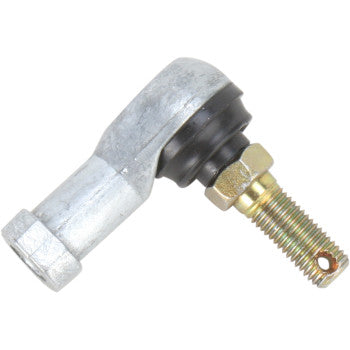 The Tie Rod End Left & Right Outer by Epi is an OEM-quality metal rod end joint with a threaded bolt and nut, a ball joint in a black seal, designed for mechanical linkages and motion transfer in machinery or vehicles.