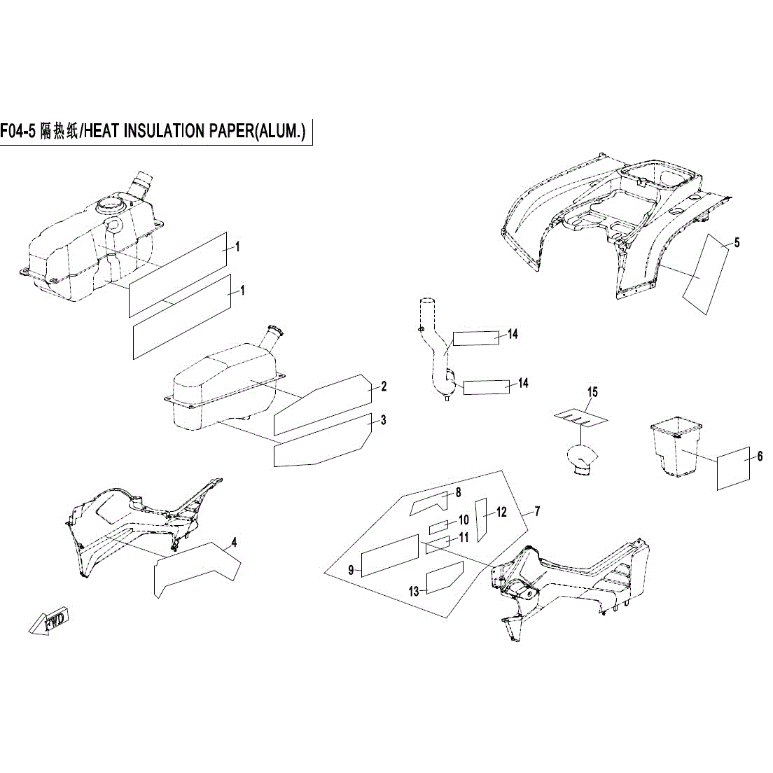 An Image of a genuine CFMOTO Parts Schematic Diagram showing the group - HEAT INSULATION PAPER (ALUM.) - 2017 CFMOTO CFORCE 800