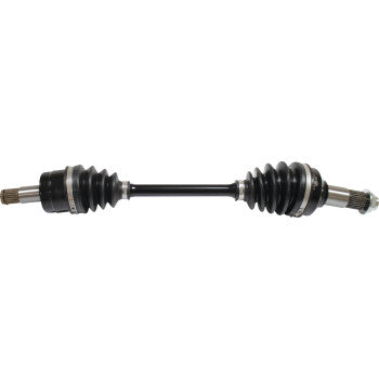 Black metal Yamaha Kodiak front left and right axle kit with rubber protective boots on each end.