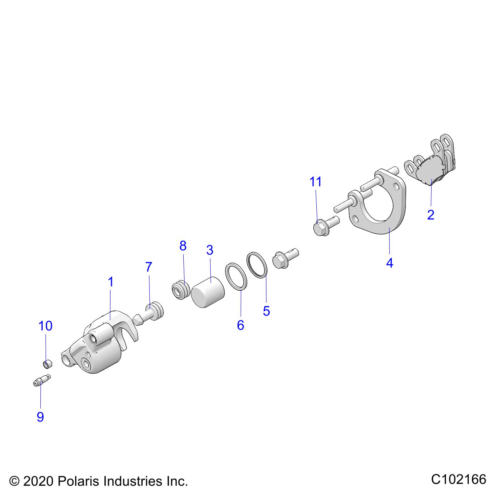 An Image of a Genuine Polaris Parts Schematic Diagram showing the schematic - BRAKES: FRONT CALIPER - 2021 POLARIS SPORTSMAN 850 48" TRAIL