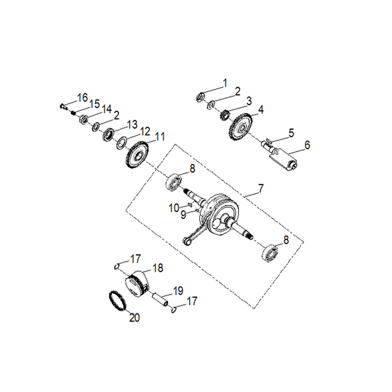 An Image of a Genuine Polaris Parts Schematic Diagram showing the schematic - ENGINE: CRANKSHAFT and PISTON - 2023 POLARIS PHOENIX 200