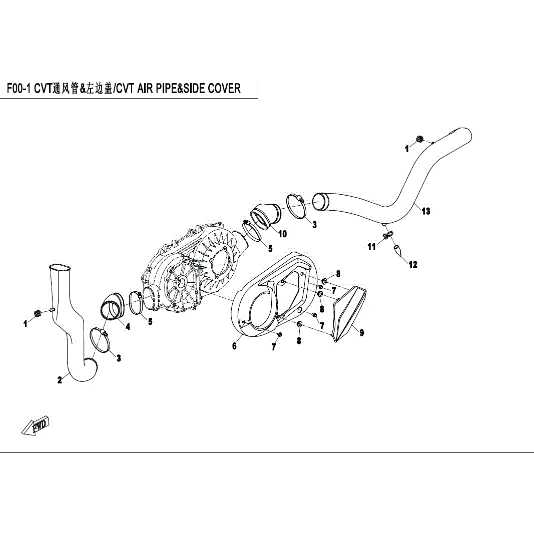 An Image of a genuine CFMOTO Parts Schematic Diagram showing the group - CVT AIR PIPE&SIDE COVER - 2017 CFMOTO CFORCE 500 HO