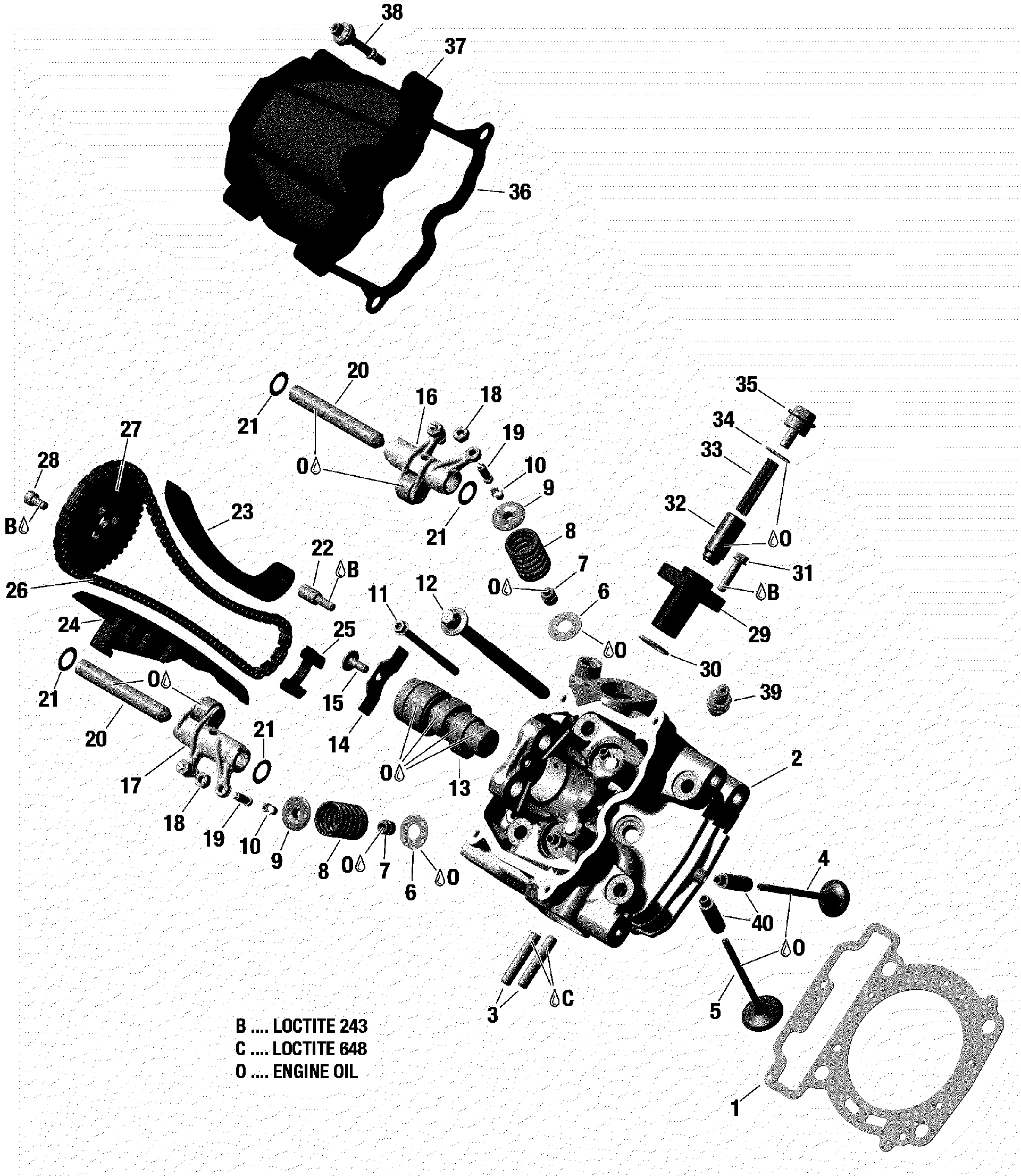 An Image of a Genuine Can-Am Parts Schematic Diagram showing the schematic - CYLINDER HEAD FRONT