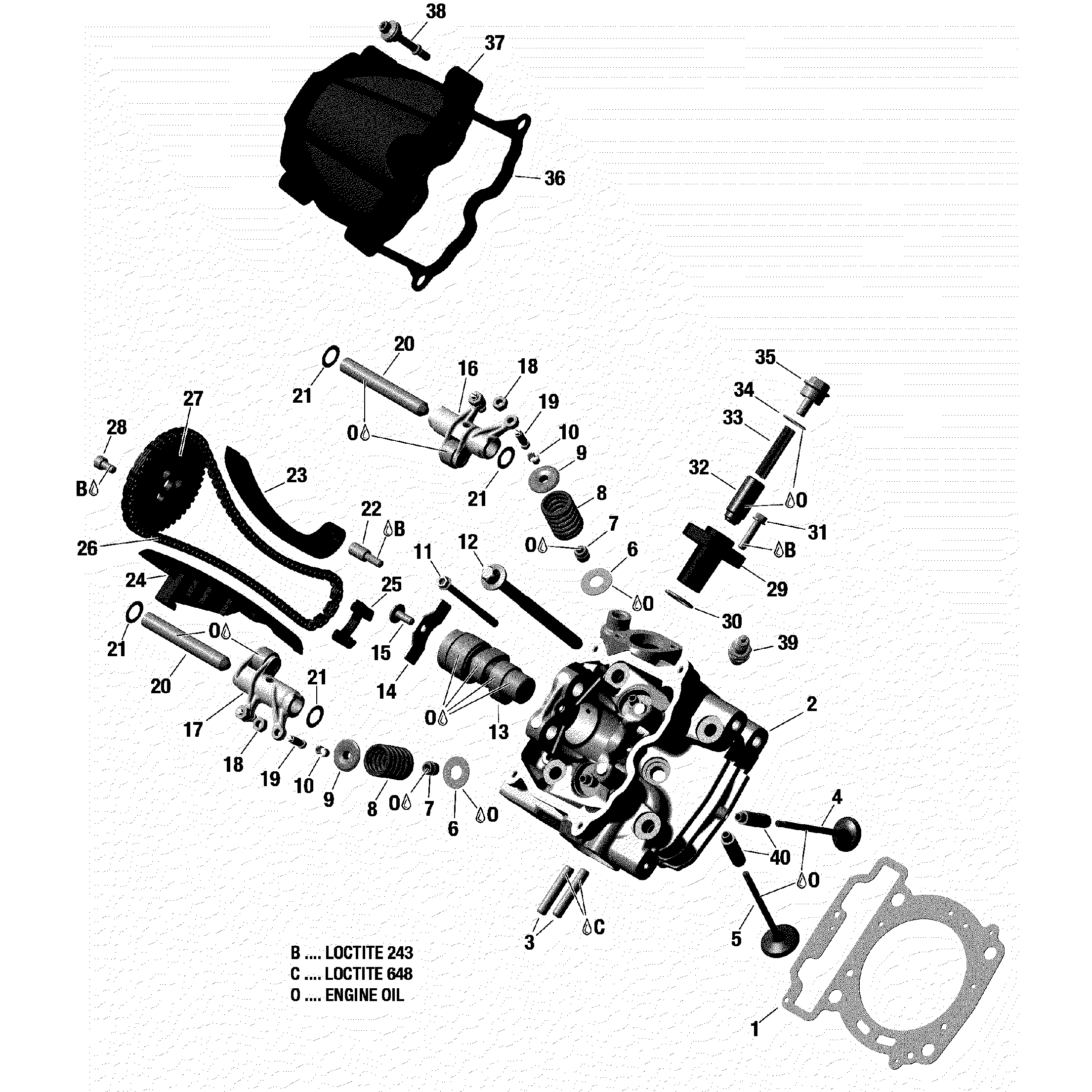 An Image of a Genuine Can-Am Parts Schematic Diagram showing the schematic - CYLINDER HEAD FRONT