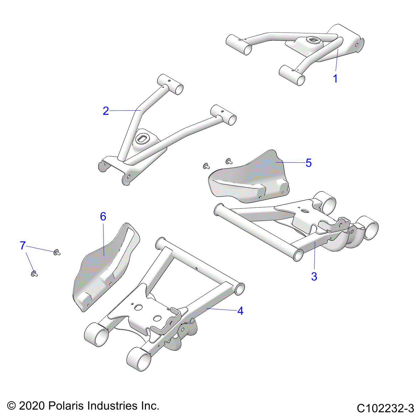 An Image of a Genuine Polaris Parts Schematic Diagram showing the schematic - SUSPENSION: REAR CONTROL ARMS - 2021 POLARIS SPORTSMAN TOURING 570 PREMIUM
