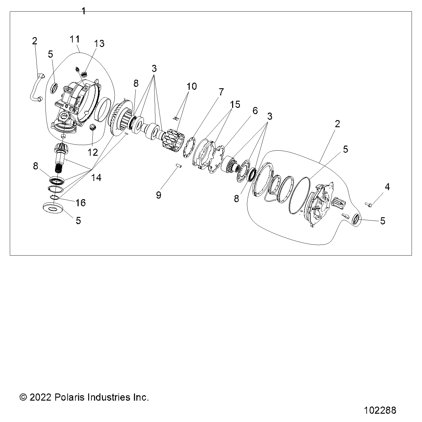 An Image of a Genuine Polaris Parts Schematic Diagram showing the schematic - DRIVE TRAIN: FRONT GEARCASE - 2022 POLARIS SPORTSMAN 570 TRAIL