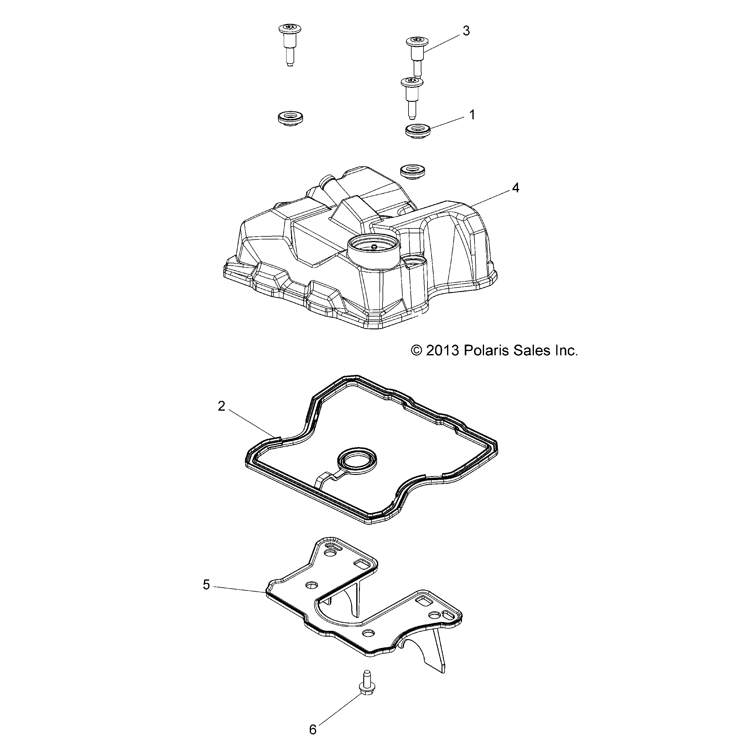 An Image of a Genuine Polaris Parts Schematic Diagram showing the schematic - ENGINE: VALVE COVER - 2015 POLARIS SPORTSMAN ETX EFI
